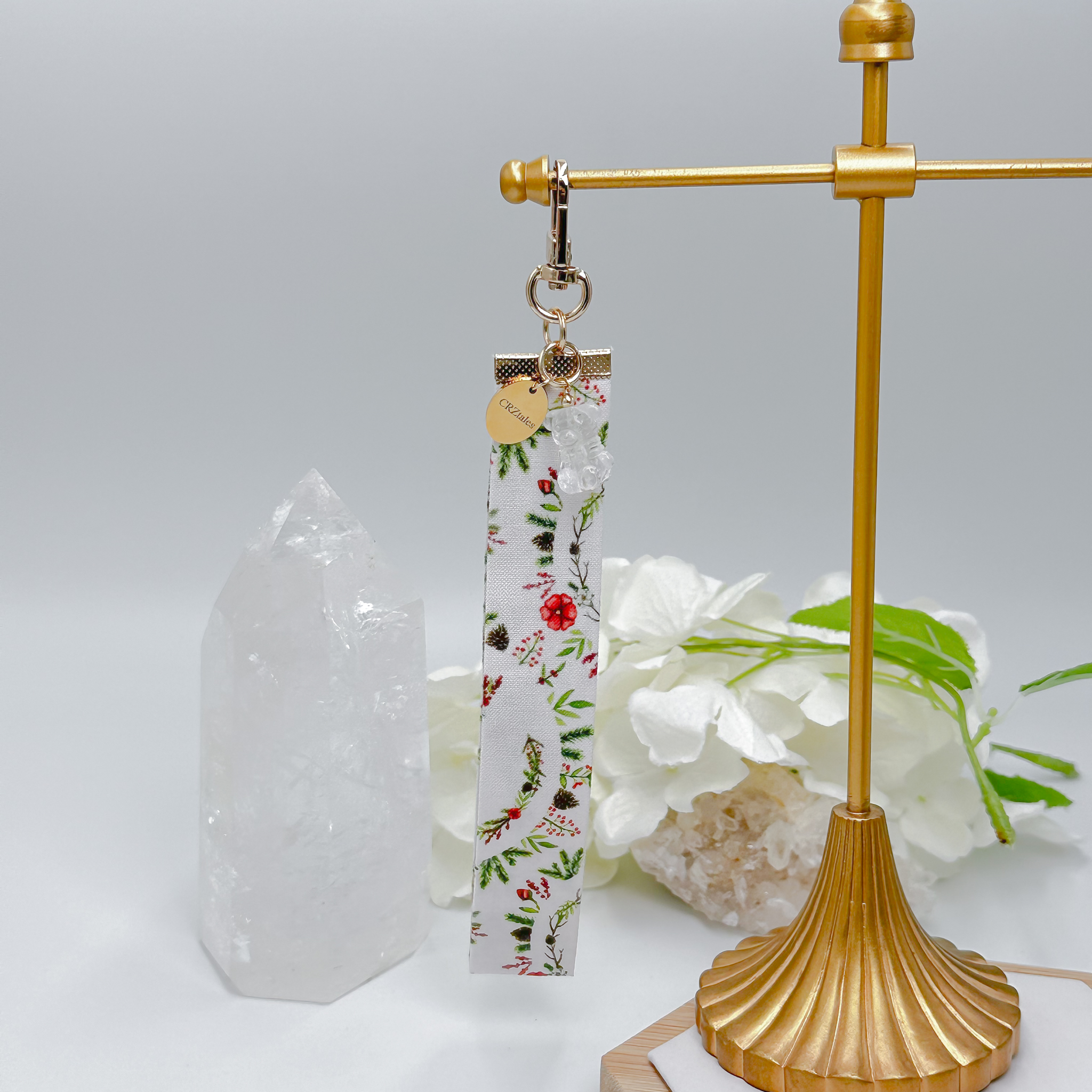 <<SG Seller>> CRZtales Clear Quartz Teddy Bear Crystal Charms Christmas Theme Fabric Chain CRZFabChain #CRZFabChains