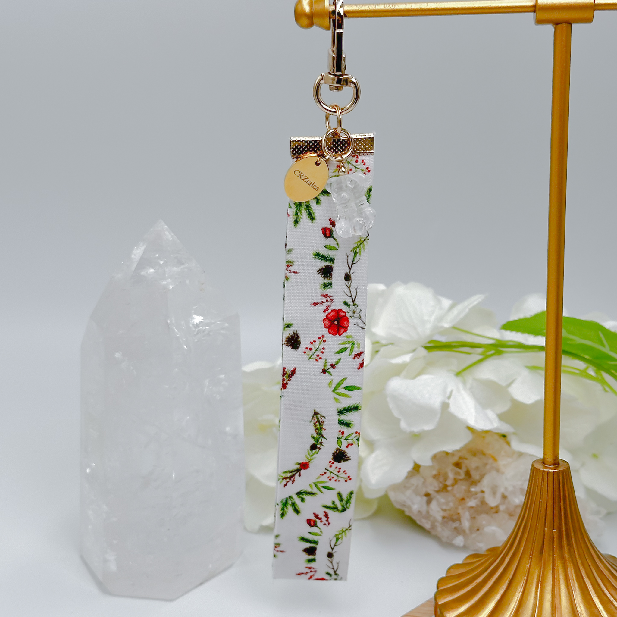 <<SG Seller>> CRZtales Clear Quartz Teddy Bear Crystal Charms Christmas Theme Fabric Chain CRZFabChain #CRZFabChains