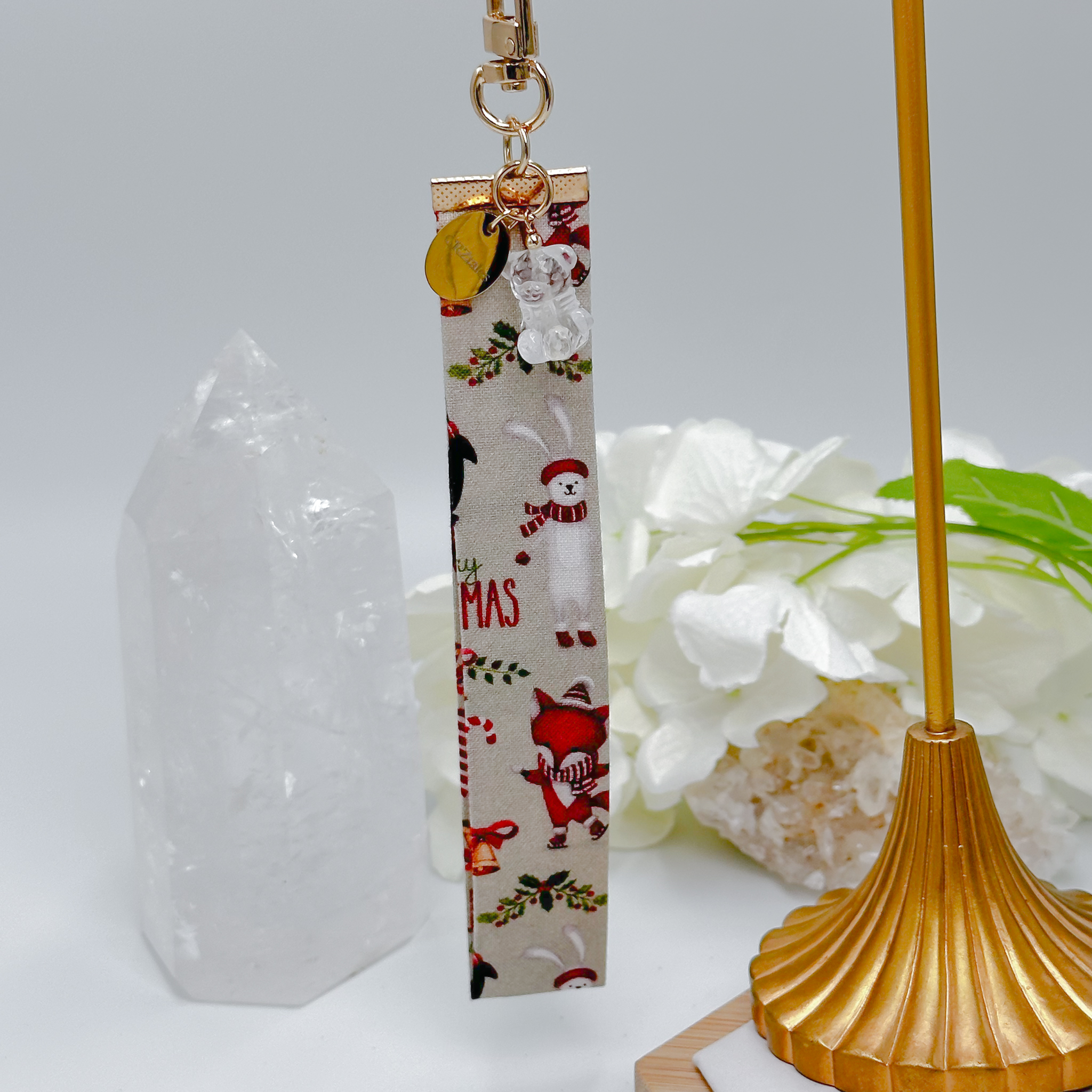 <<SG Seller>> CRZtales Clear Quartz Teddy Bear Crystal Charms Christmas Theme Fabric Chain CRZFabChain #CRZFabChains