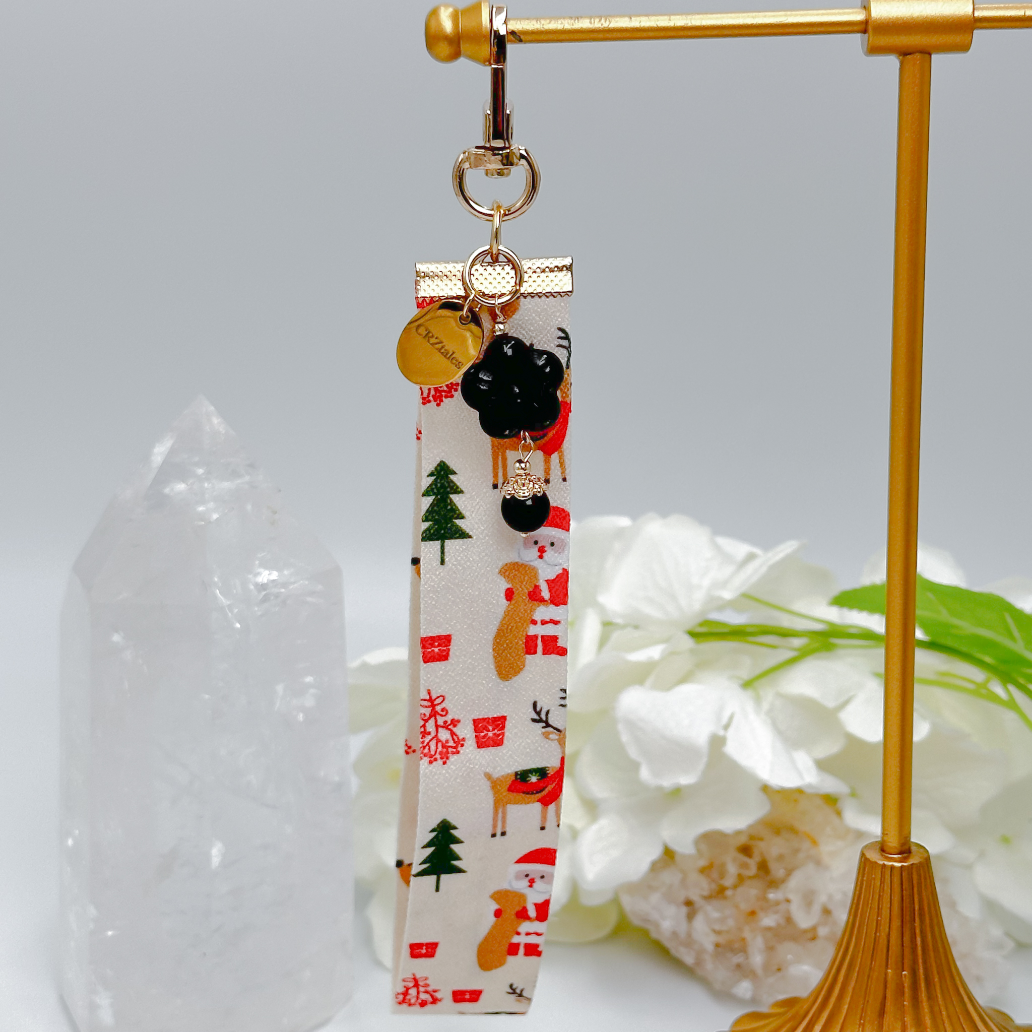 <<SG Seller>> CRZtales Golden Obsidian Flower Crystal Charms Christmas Theme Fabric Chain CRZFabChain #CRZFabChains