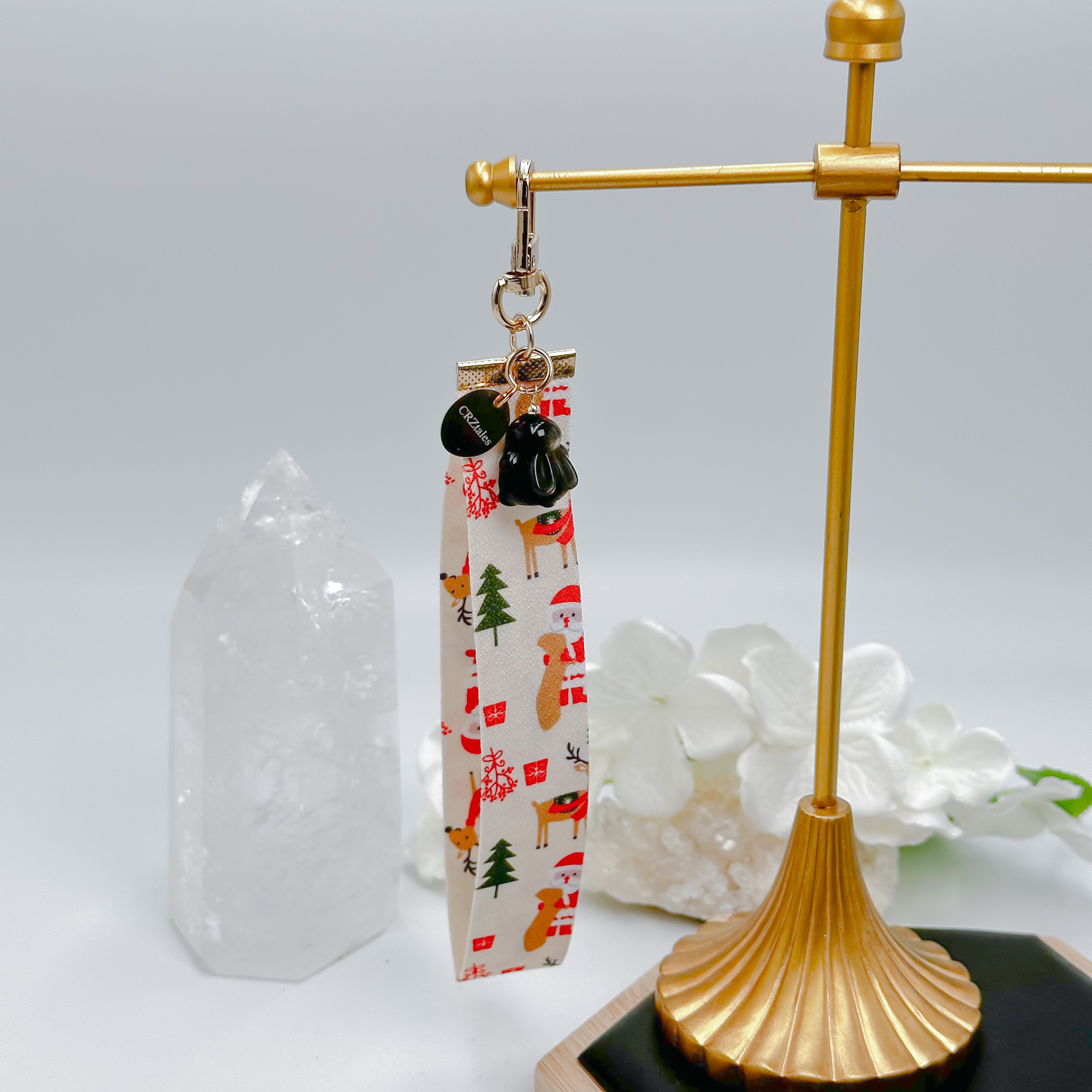 <<SG Seller>> CRZtales Golden Obsidian Chubby Bunny Crystal Charms Christmas Theme Fabric Chain CRZFabChain #CRZFabChains