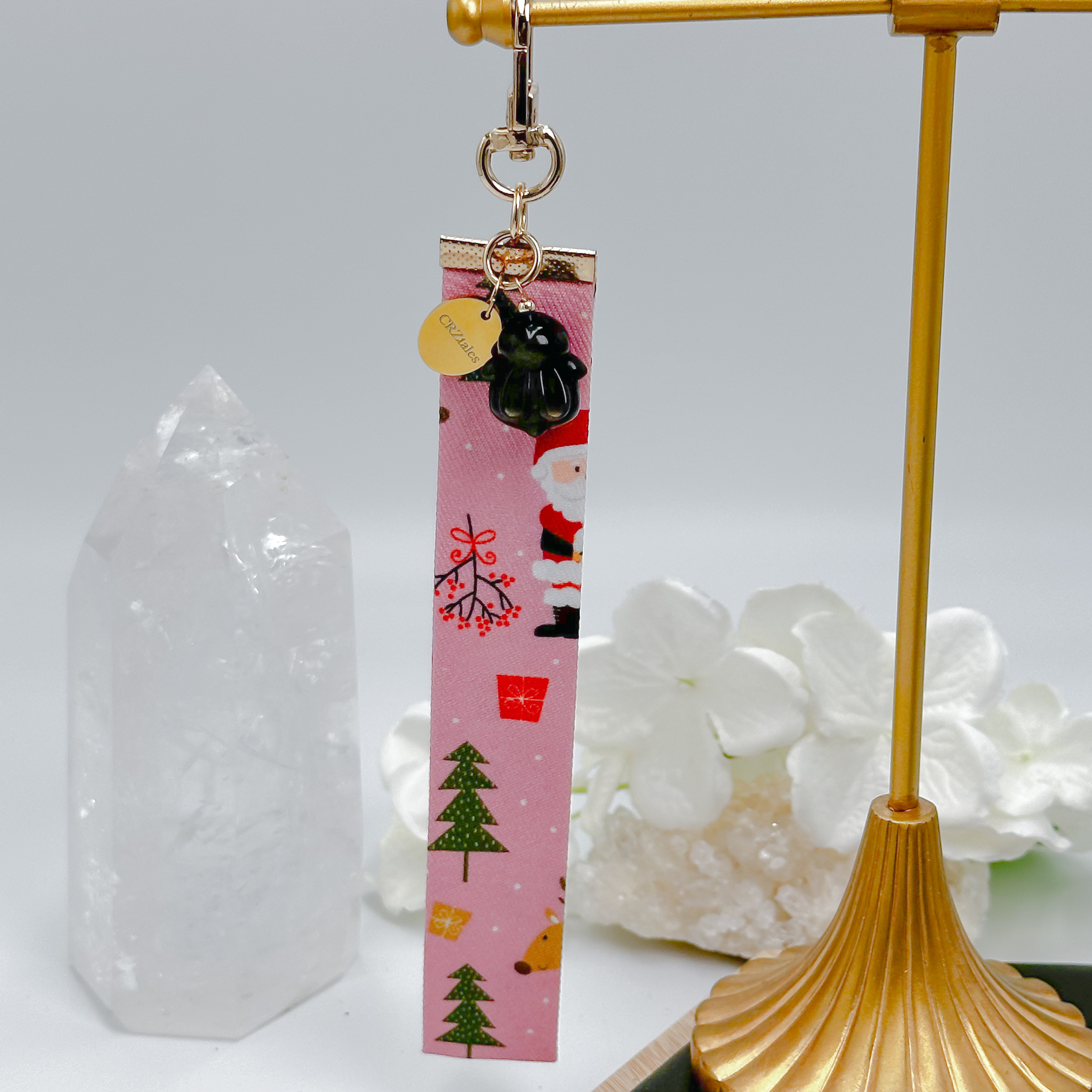 <<SG Seller>> CRZtales Golden Obsidian Chubby Bunny Crystal Charms Christmas Theme Fabric Chain CRZFabChain #CRZFabChains