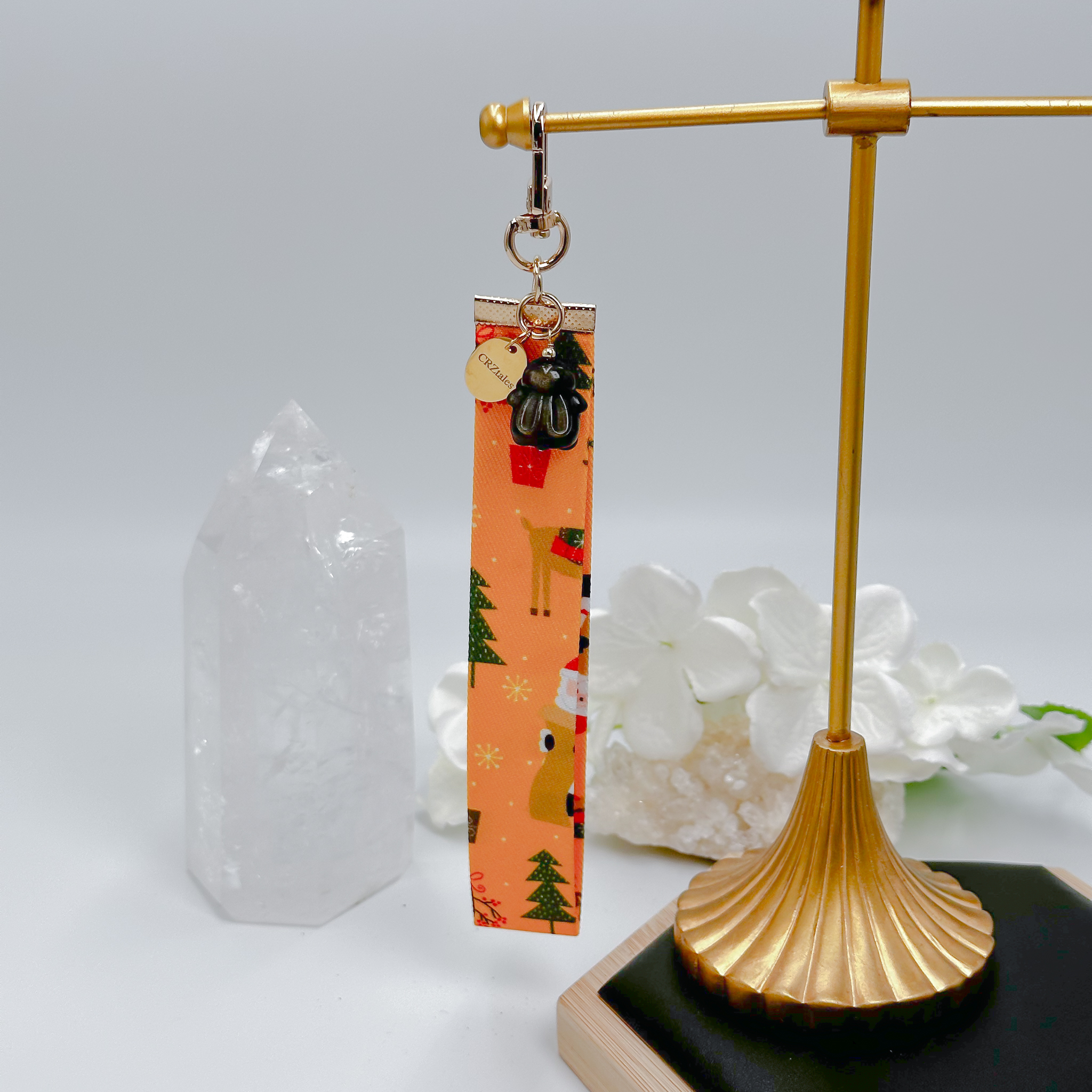 <<SG Seller>> CRZtales Golden Obsidian Chubby Bunny Crystal Charms Christmas Theme Fabric Chain CRZFabChain #CRZFabChains