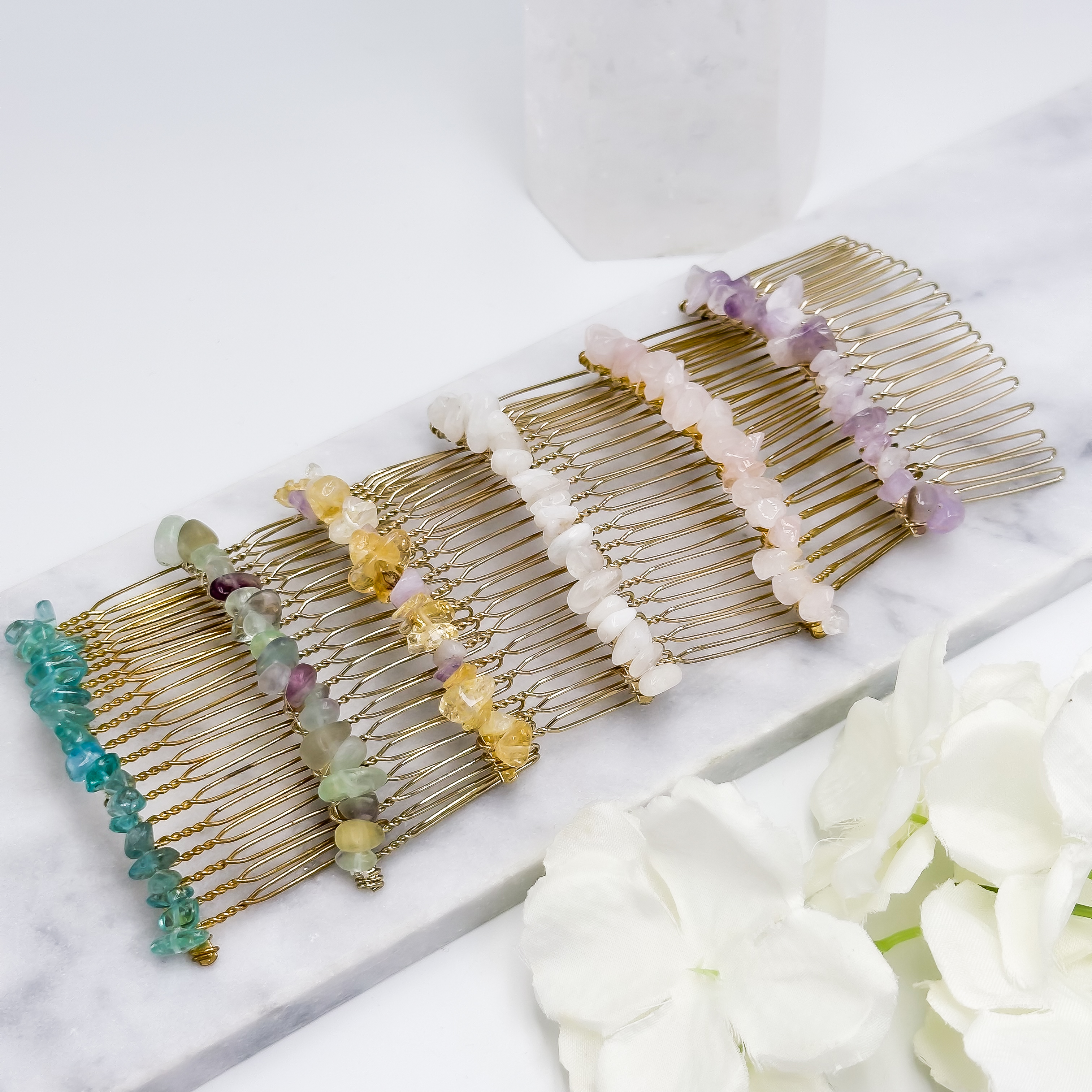 <<SG Seller>> CRZtales Crystal Chips Hair Comb Clip | Natural Crystals