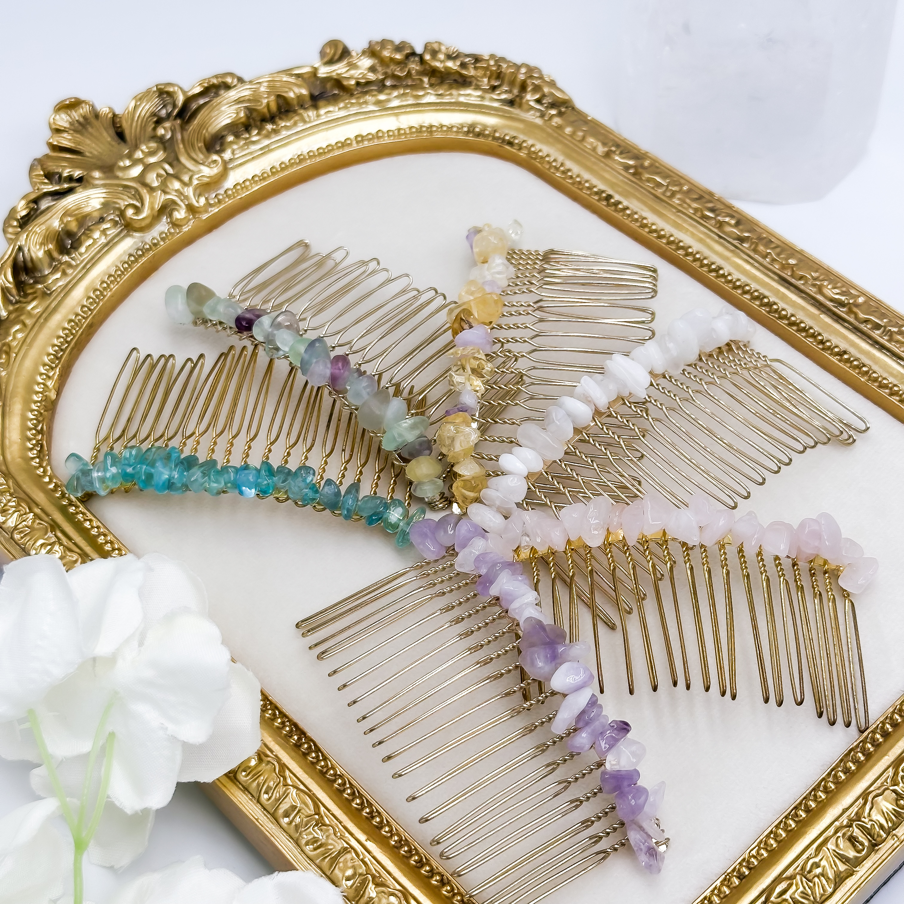 <<SG Seller>> CRZtales Crystal Chips Hair Comb Clip | Natural Crystals