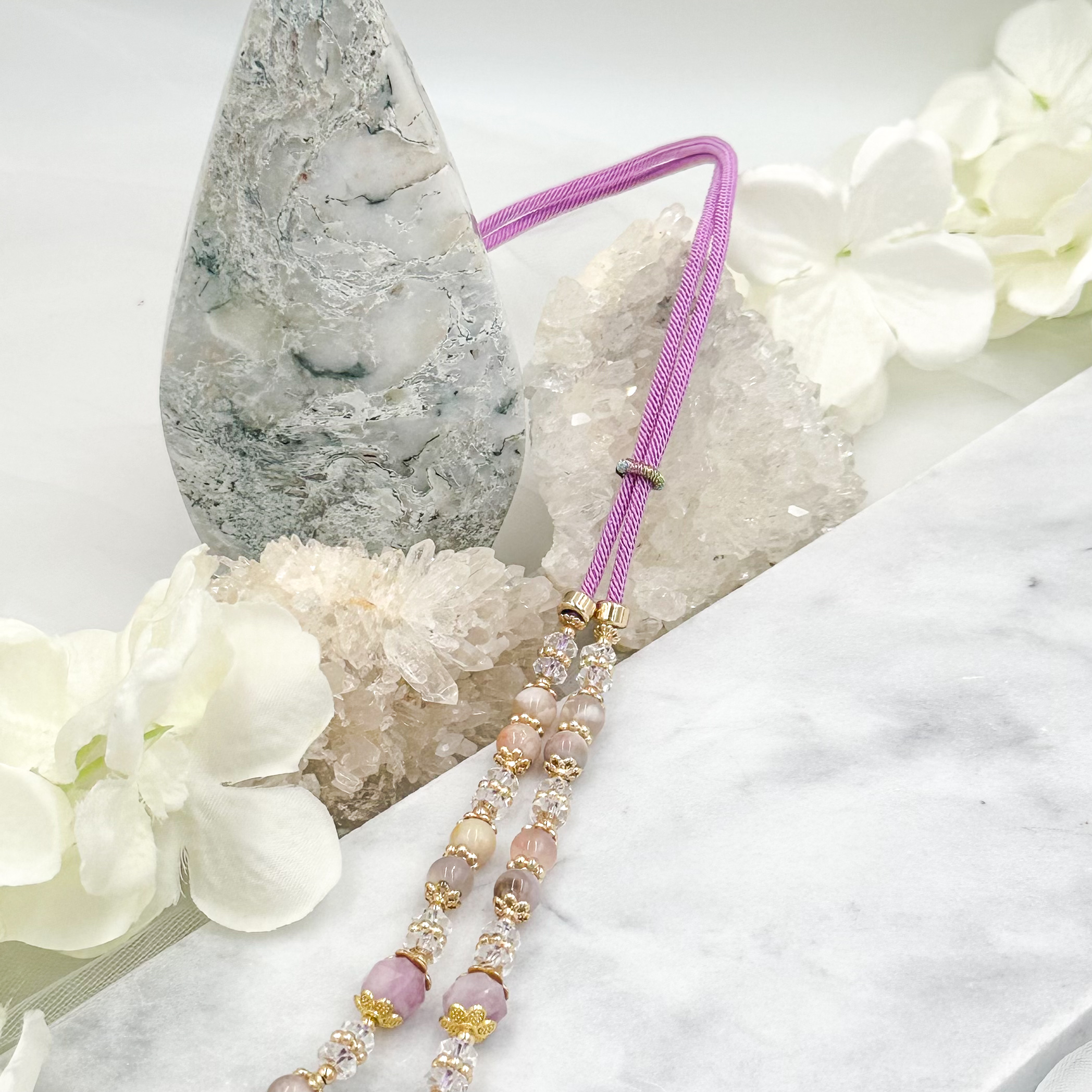 Faceted Kunzite & Sakura Agate CRZnecklace