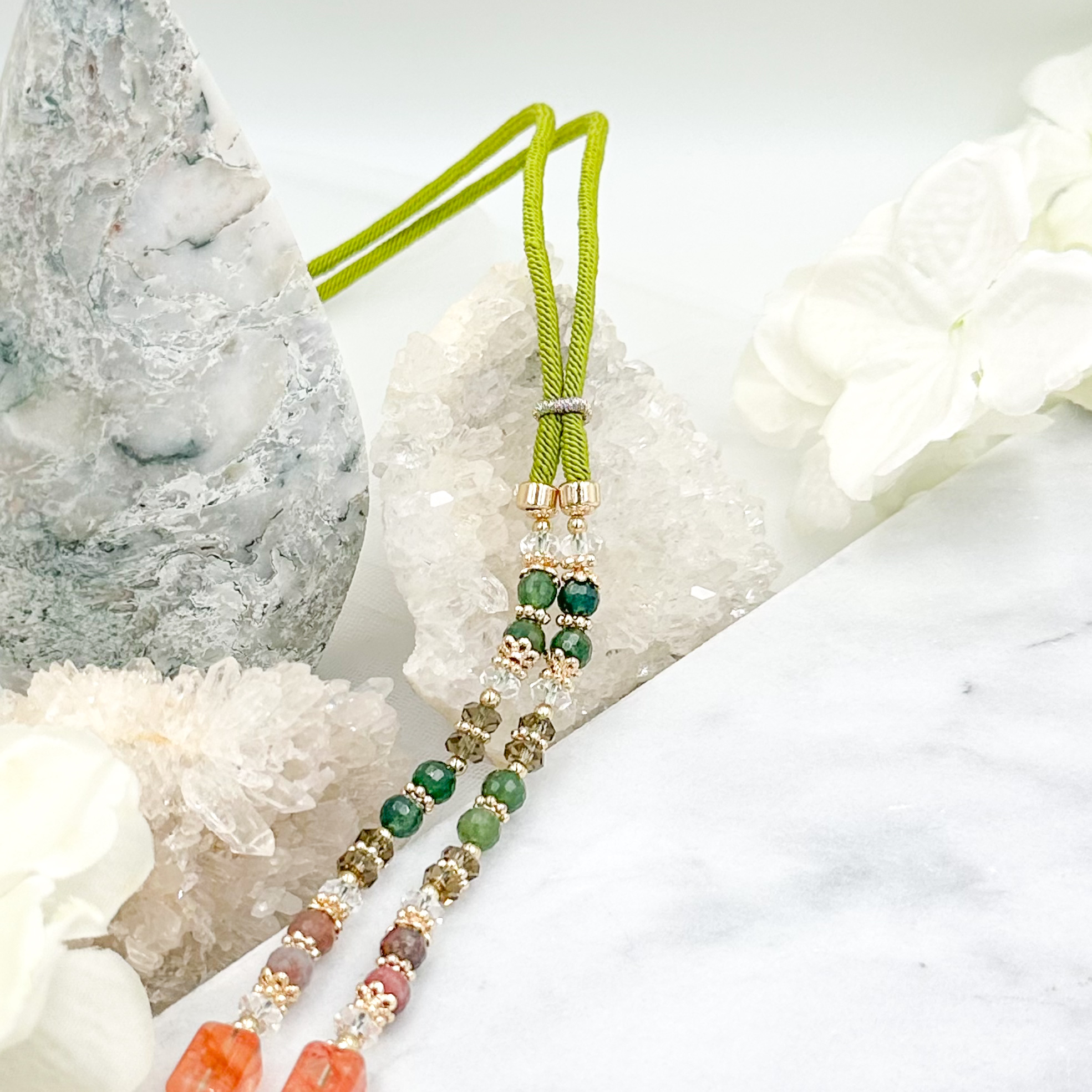 Faceted Rainbow Moss Agate Fire Quartz LLT CRZnecklace
