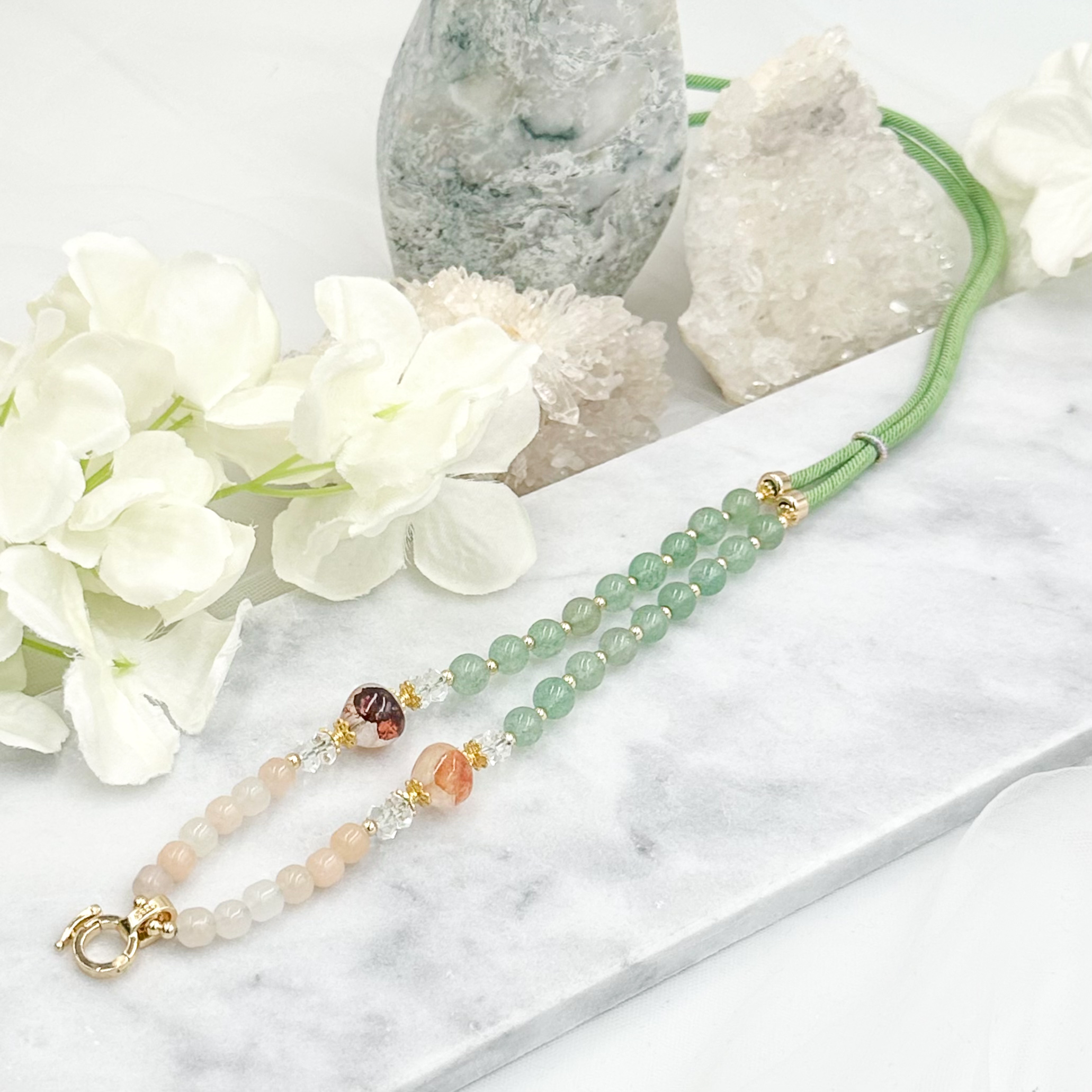 Green Strawberry Quartz Fire Quartz Peach Agate CRZnecklace
