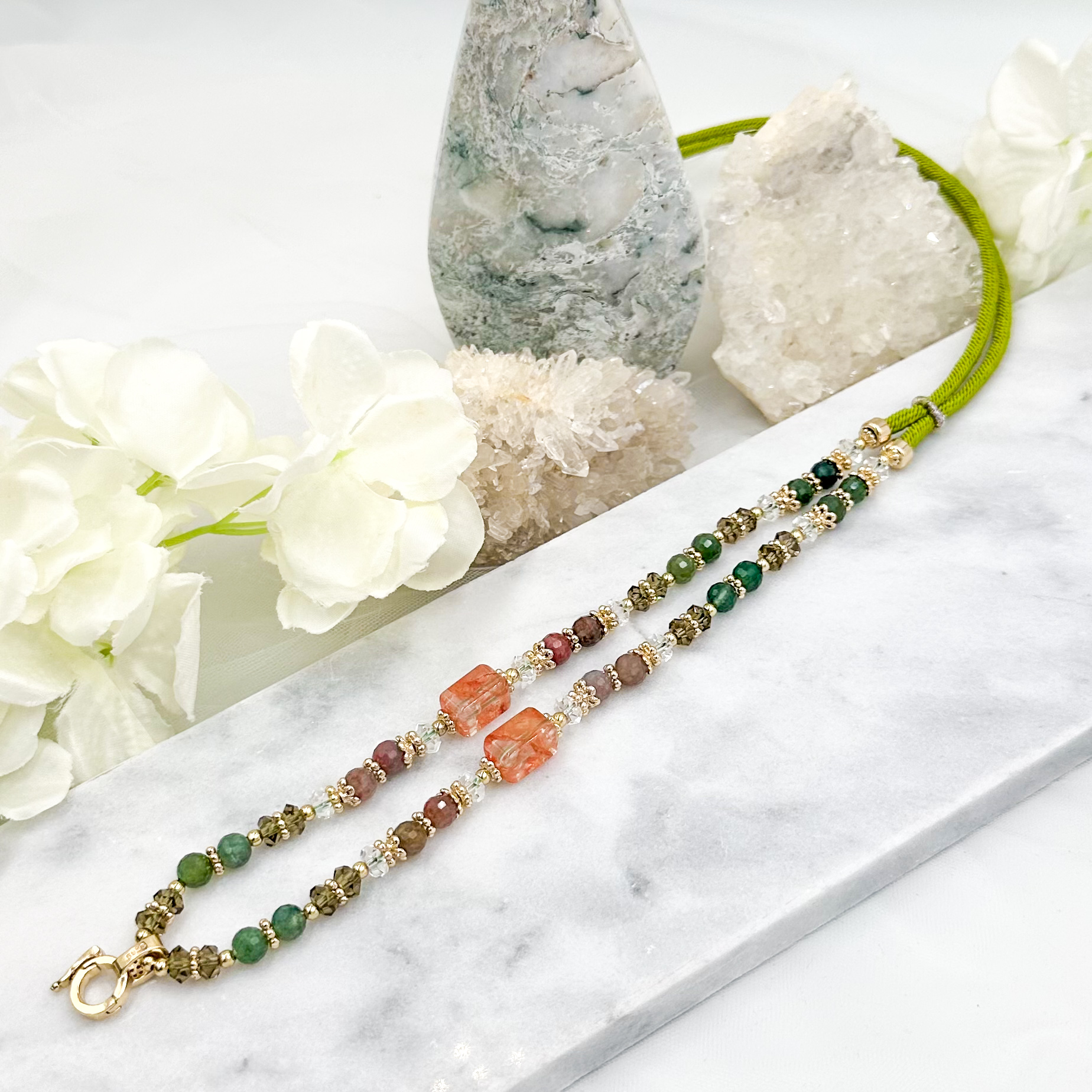 Faceted Rainbow Moss Agate Fire Quartz LLT CRZnecklace