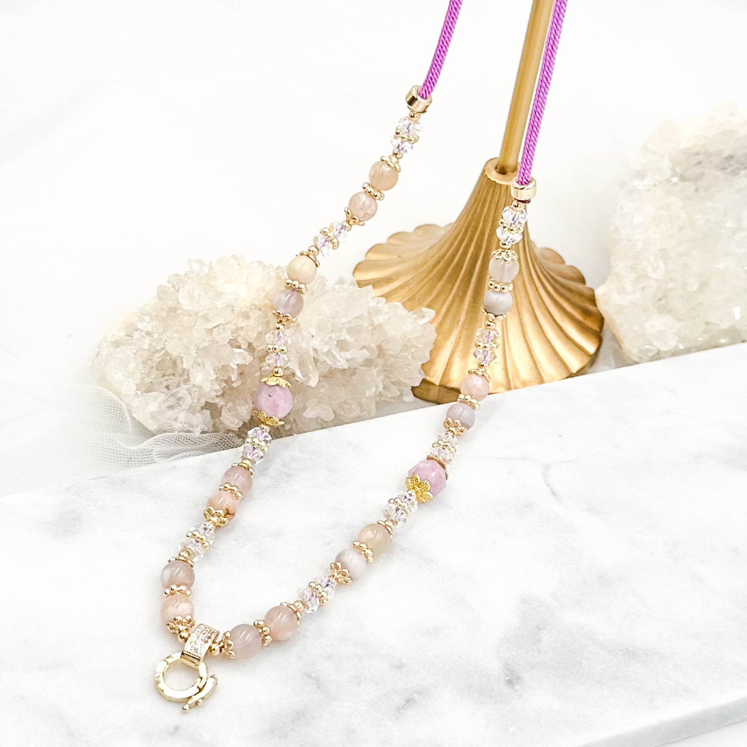 Faceted Kunzite & Sakura Agate CRZnecklace