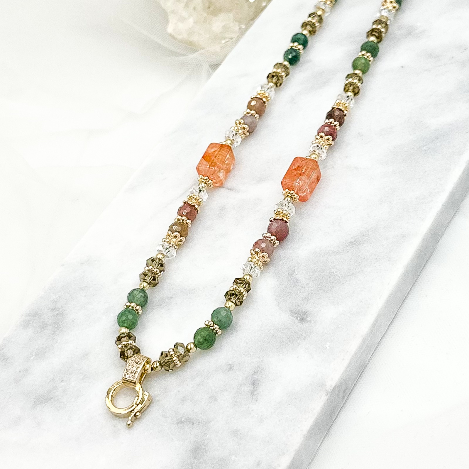 Faceted Rainbow Moss Agate Fire Quartz LLT CRZnecklace
