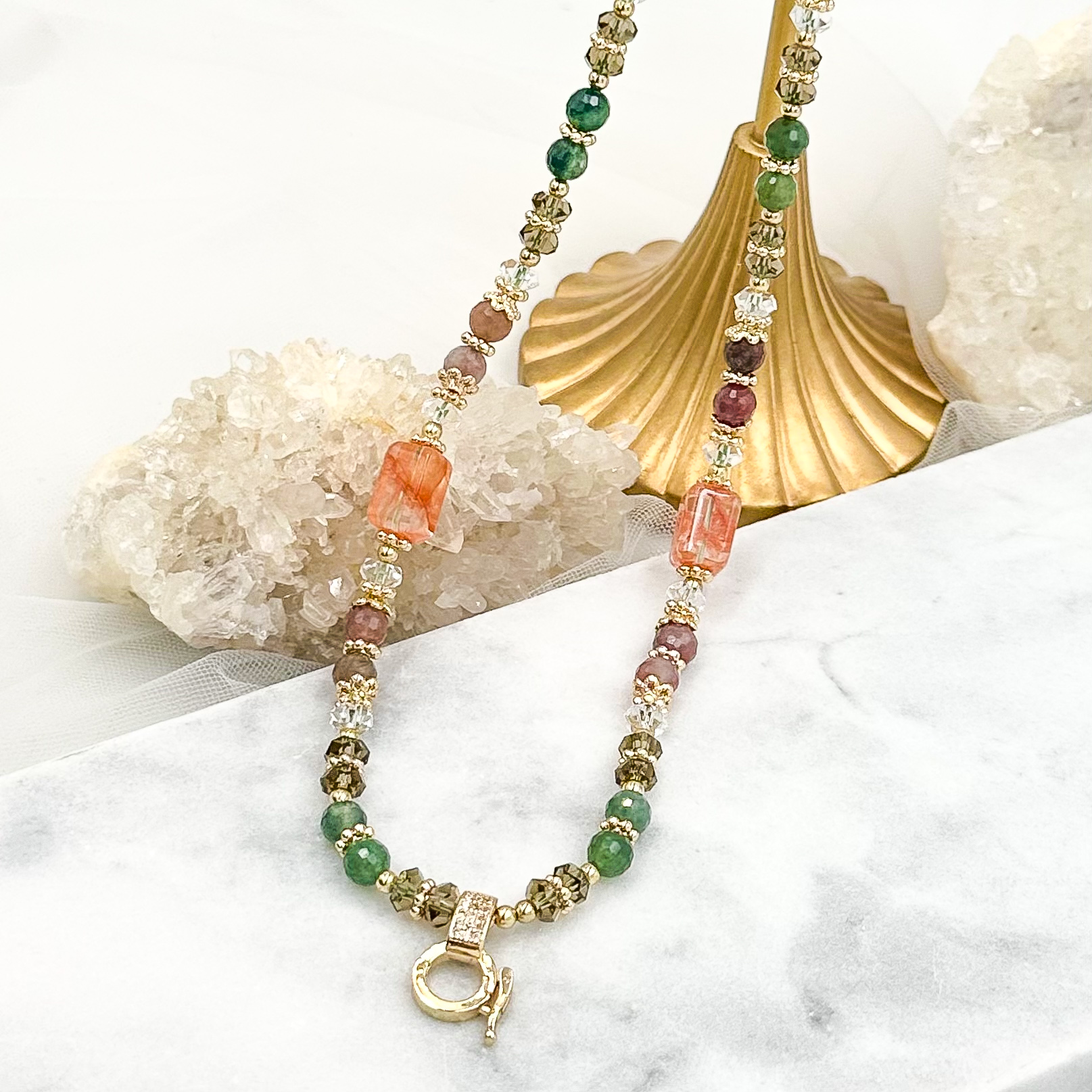 Faceted Rainbow Moss Agate Fire Quartz LLT CRZnecklace