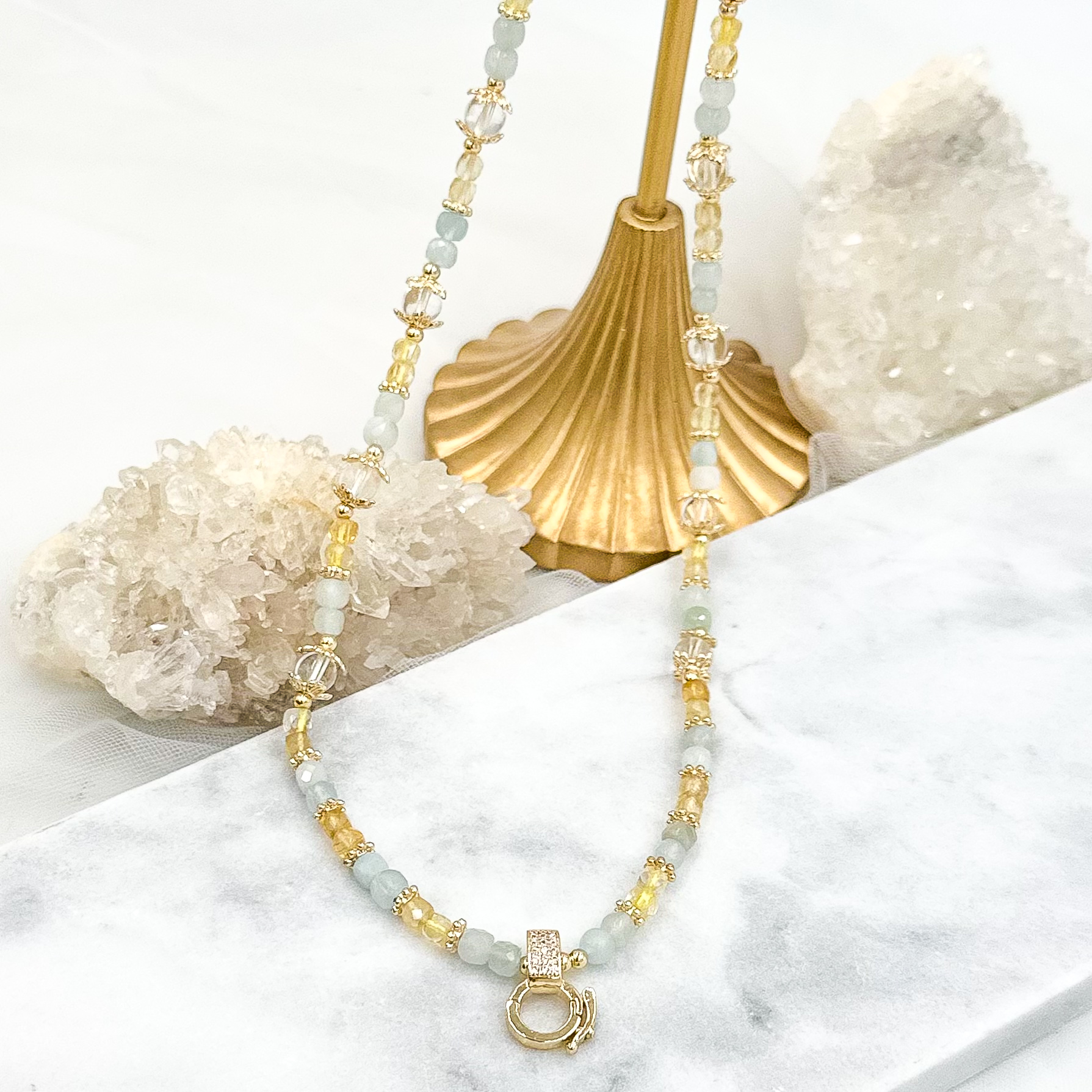 Citrine Aquamarine Clear Qaurtz CRZnecklace