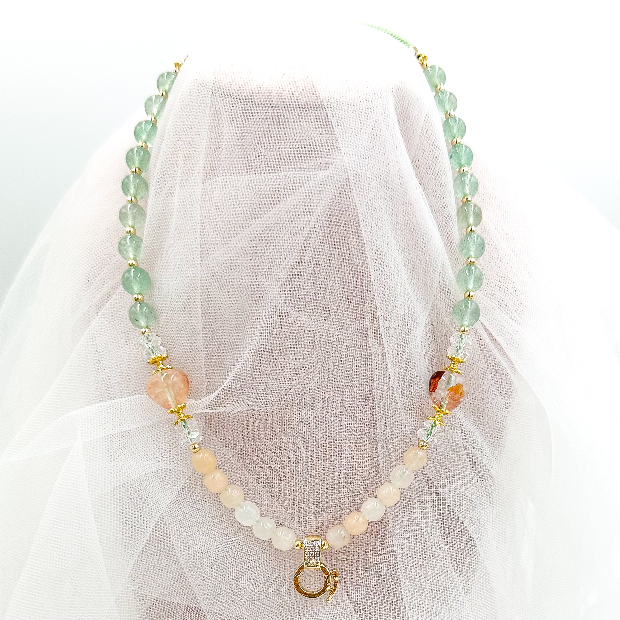 Green Strawberry Quartz Fire Quartz Peach Agate CRZnecklace