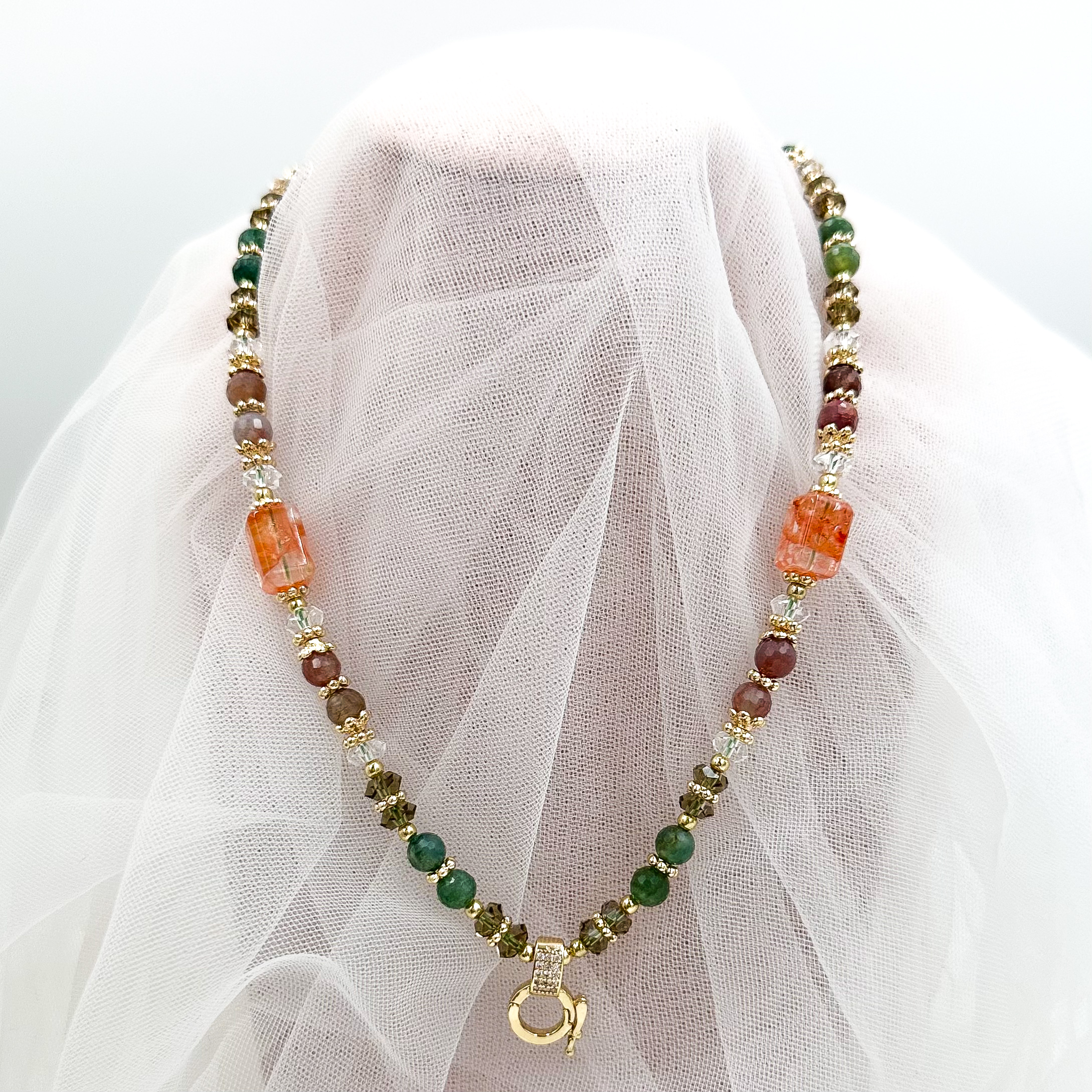 Faceted Rainbow Moss Agate Fire Quartz LLT CRZnecklace