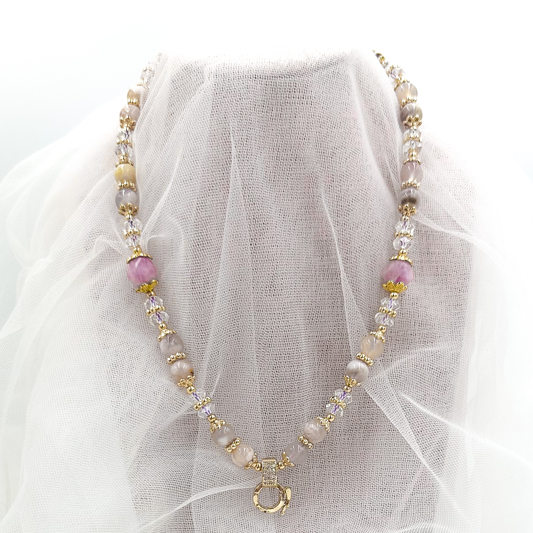 Faceted Kunzite & Sakura Agate CRZnecklace