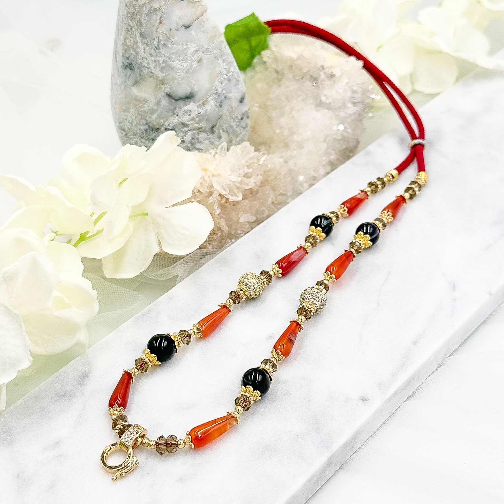 Black Botswana Agate Carnelian CRZnecklace