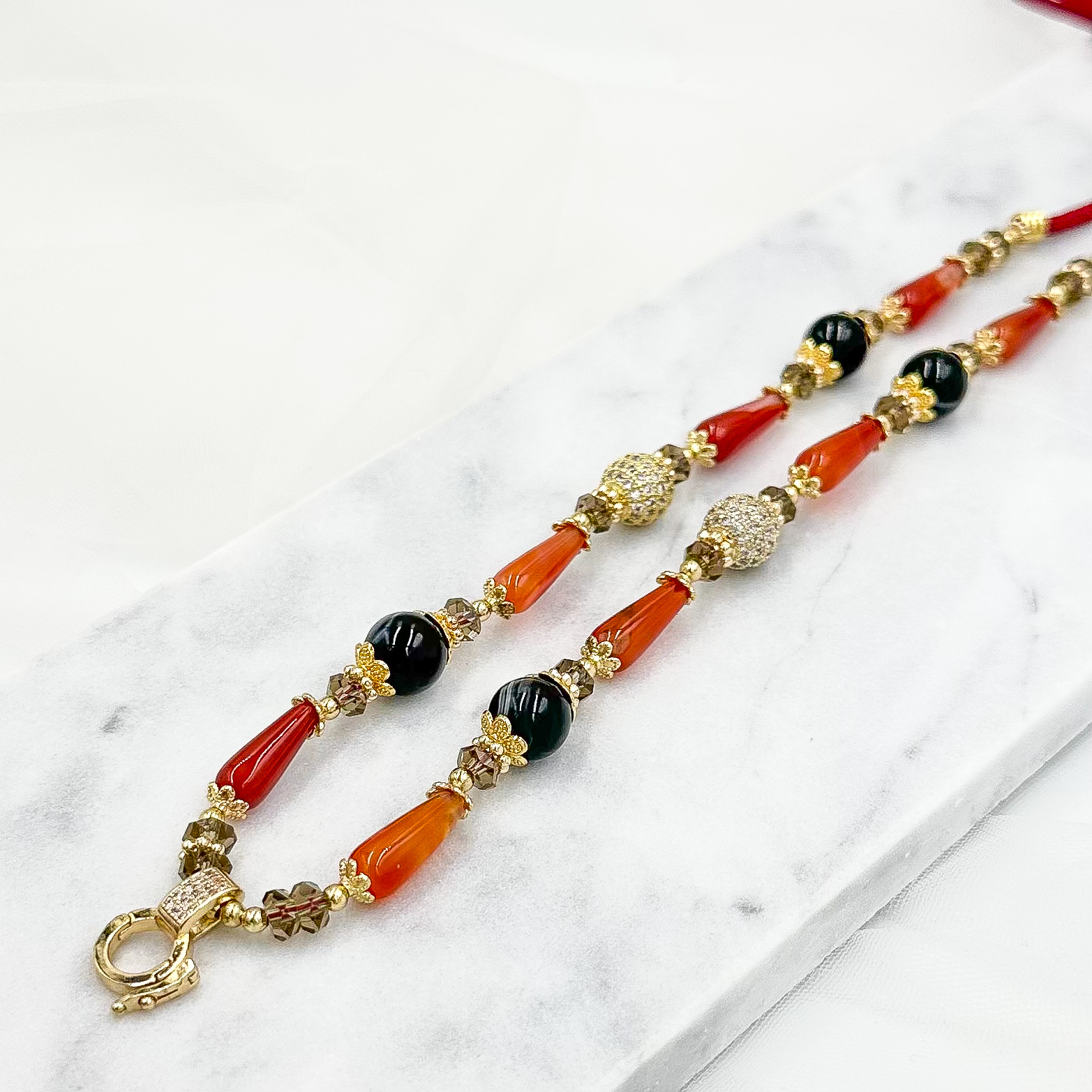 Black Botswana Agate Carnelian CRZnecklace