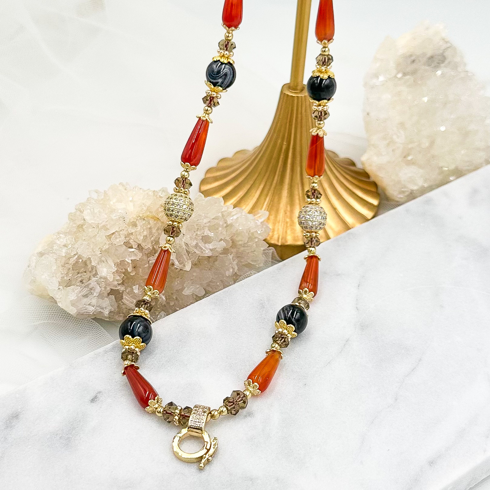 Black Botswana Agate Carnelian CRZnecklace