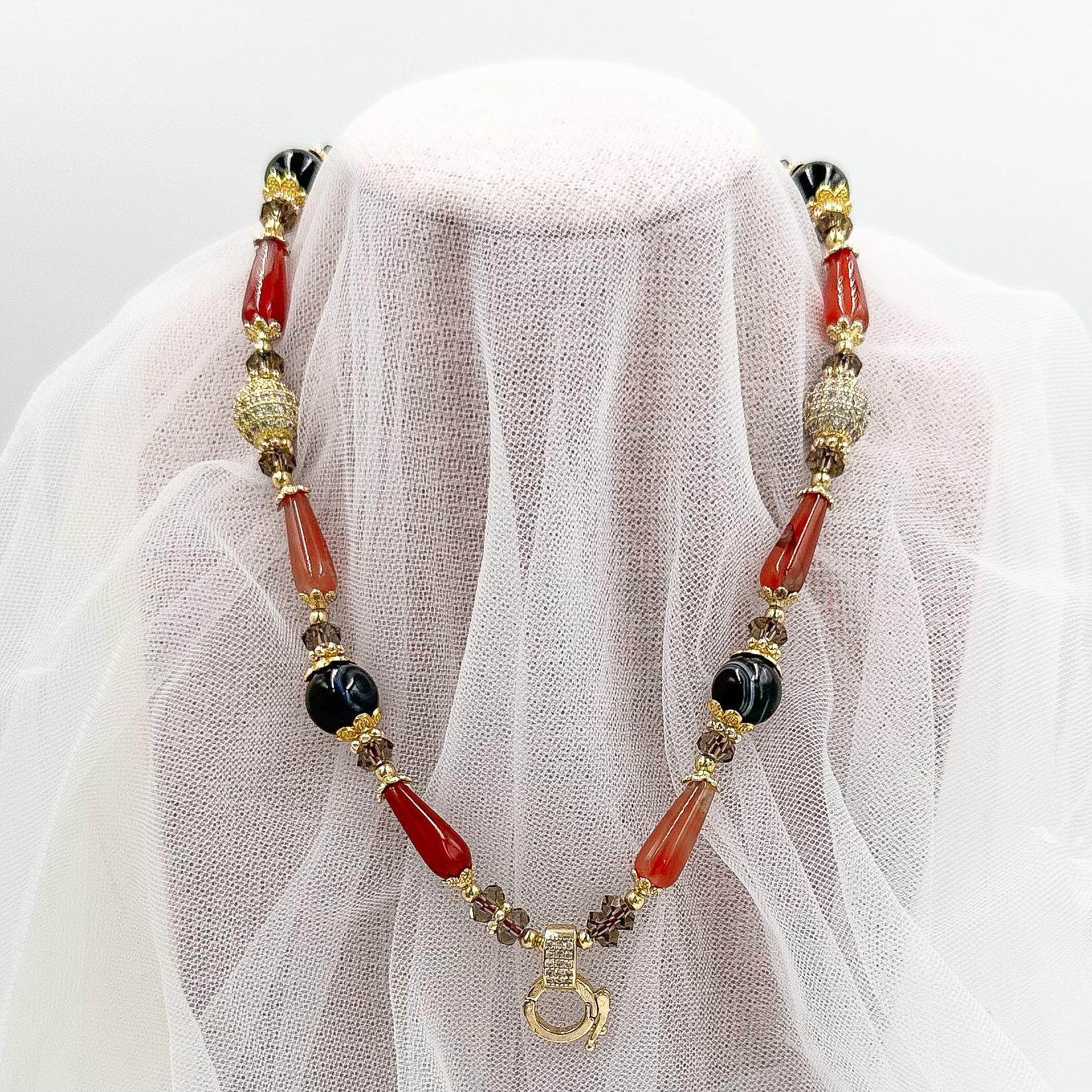 Black Botswana Agate Carnelian CRZnecklace