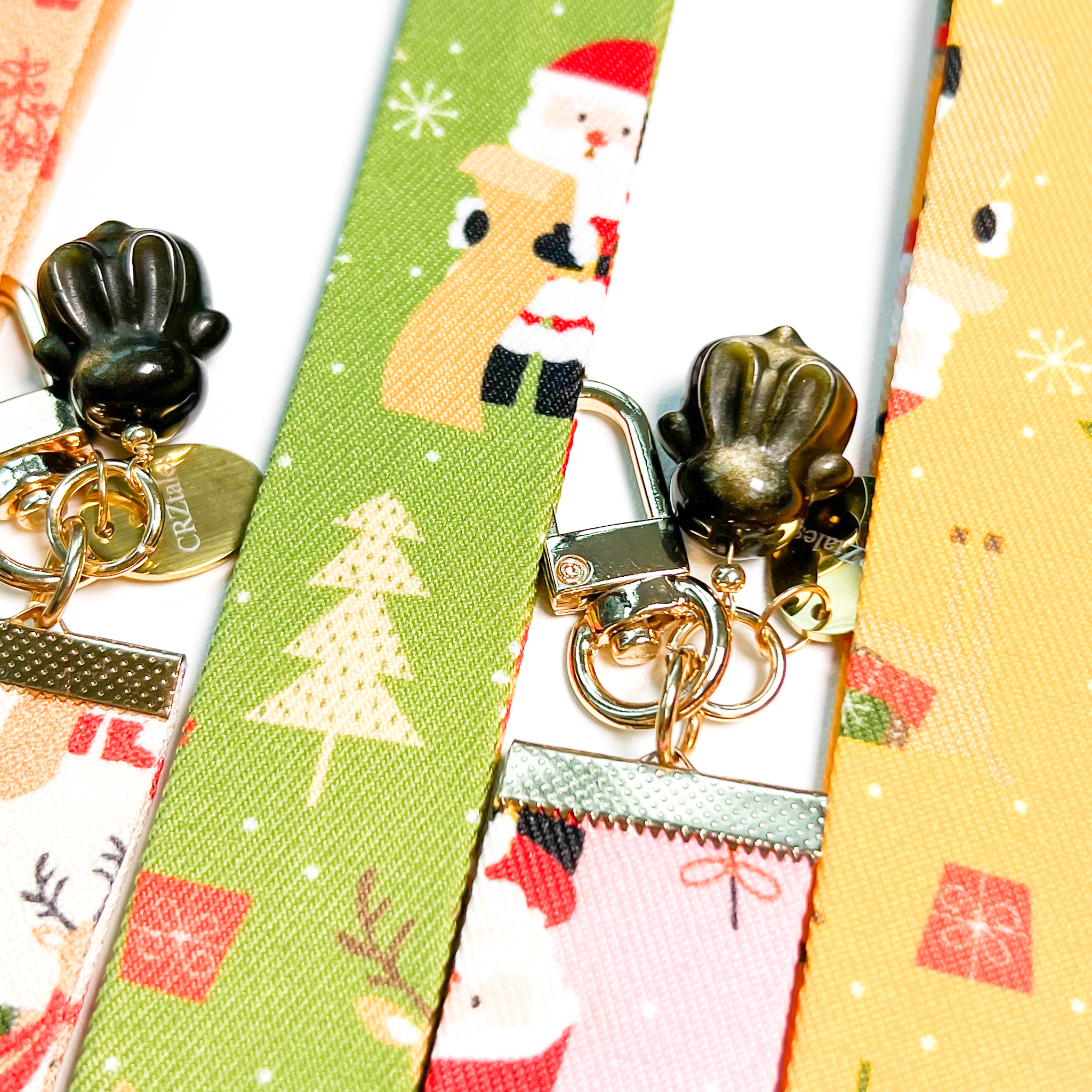 <<SG Seller>> CRZtales Golden Obsidian Chubby Bunny Crystal Charms Christmas Theme Fabric Chain CRZFabChain #CRZFabChains