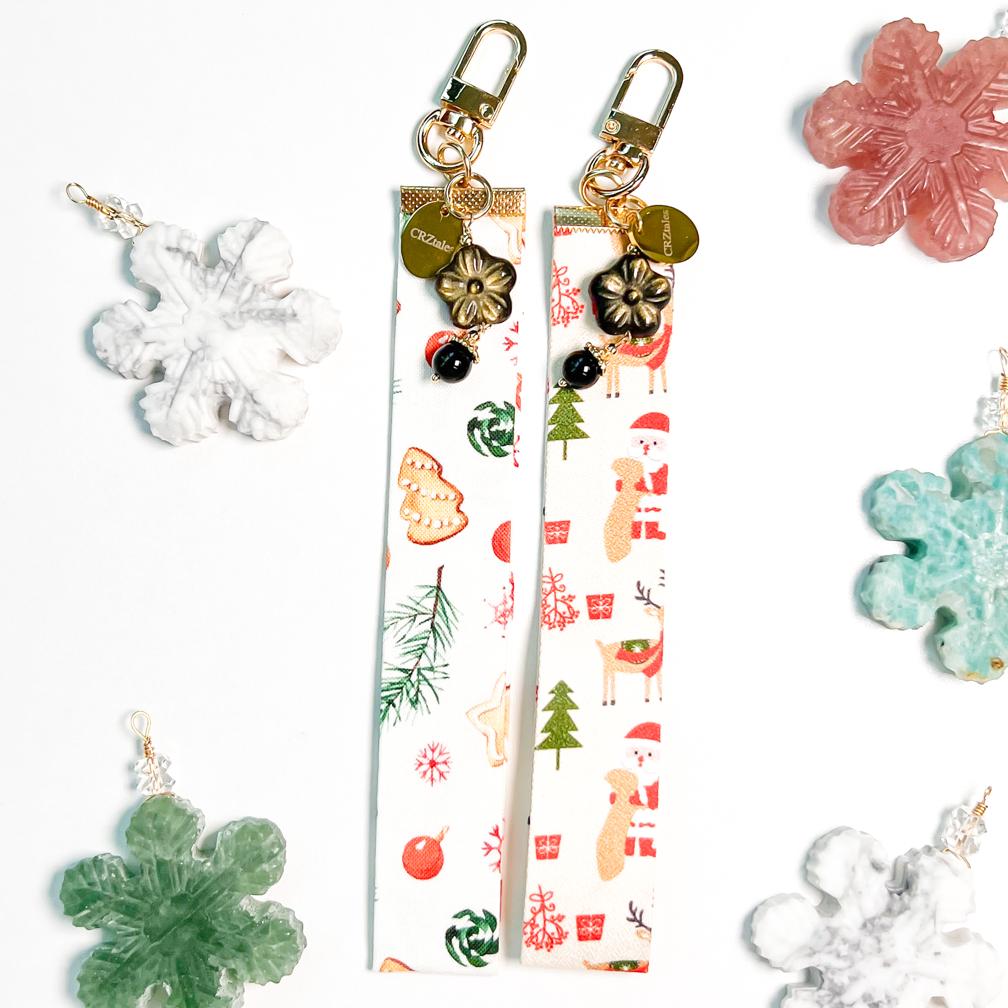 <<SG Seller>> CRZtales Golden Obsidian Flower Crystal Charms Christmas Theme Fabric Chain CRZFabChain #CRZFabChains