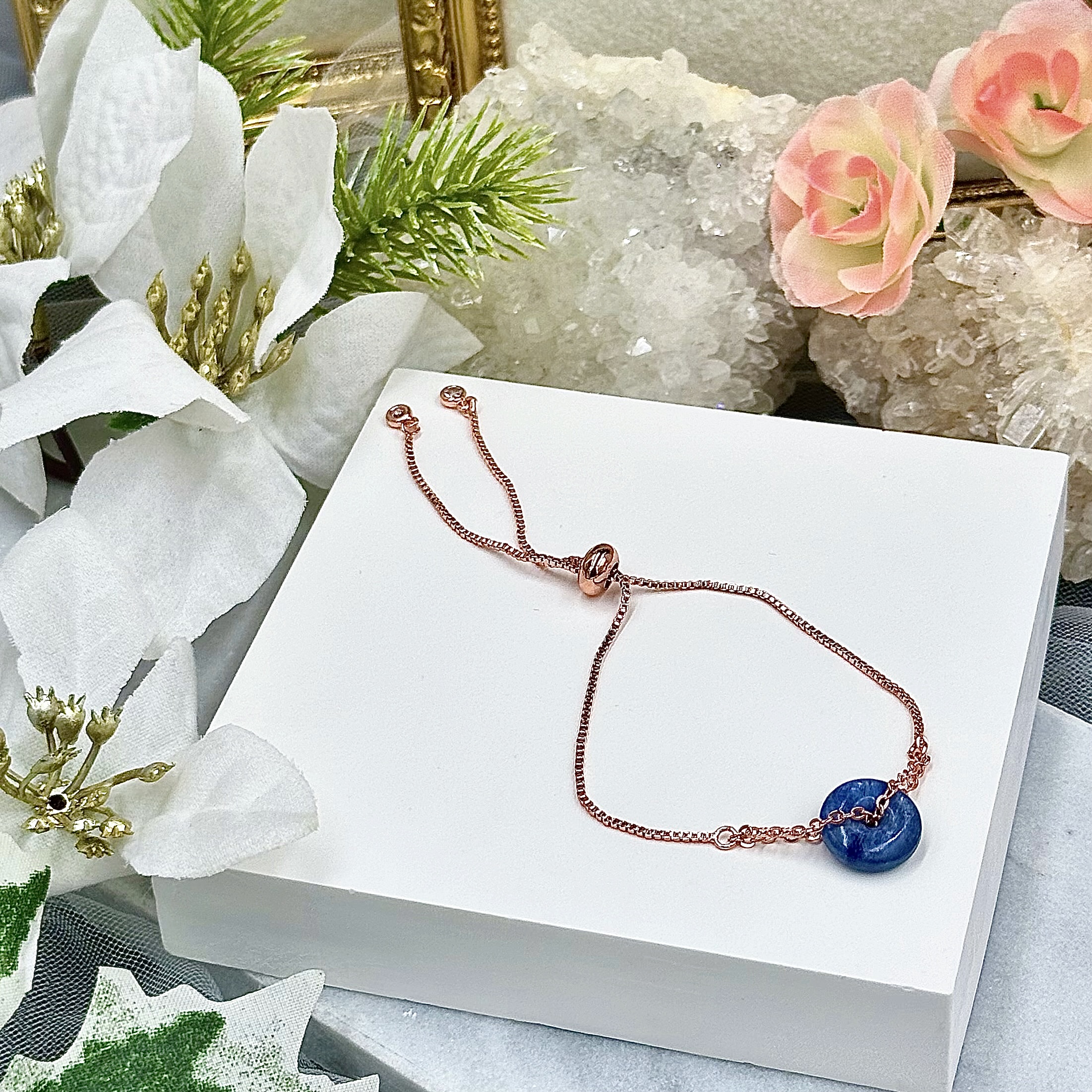 Kyanite Donut Rose Gold Push-Pull Bracelet