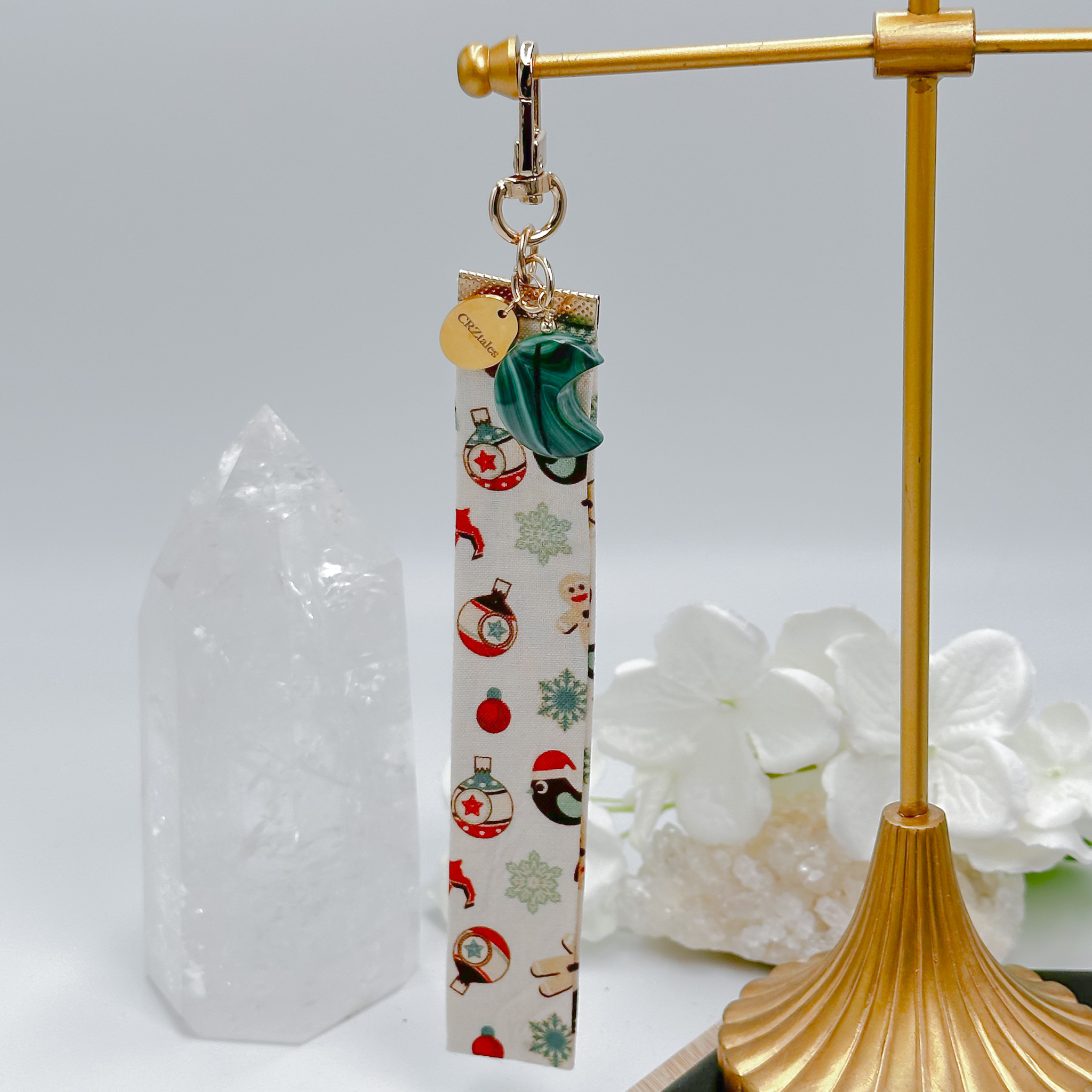 <<SG Seller>> CRZtales Malachite Heart Crystal Charms Christmas Theme Fabric Chain CRZFabChain #CRZFabChains