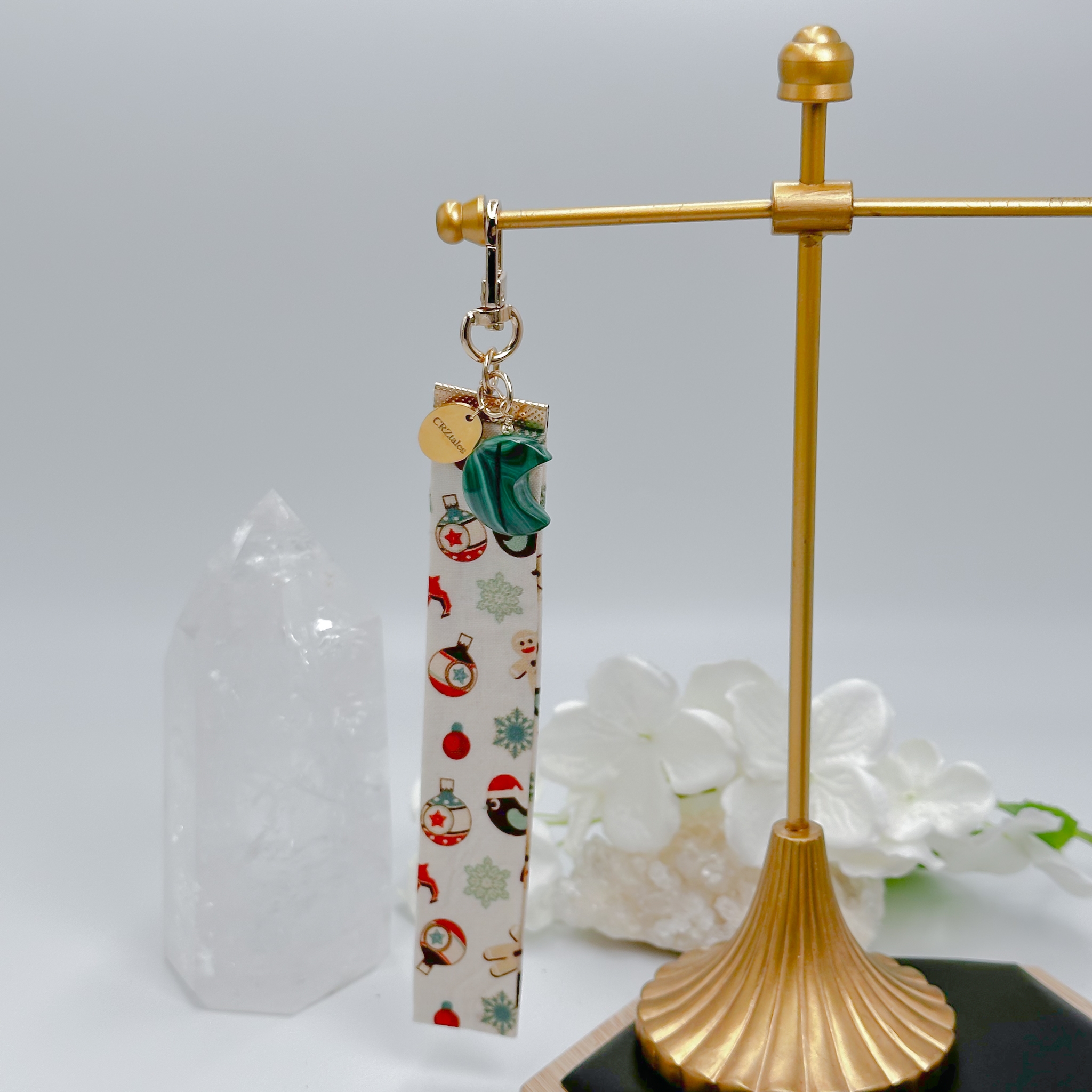 <<SG Seller>> CRZtales Malachite Heart Crystal Charms Christmas Theme Fabric Chain CRZFabChain #CRZFabChains