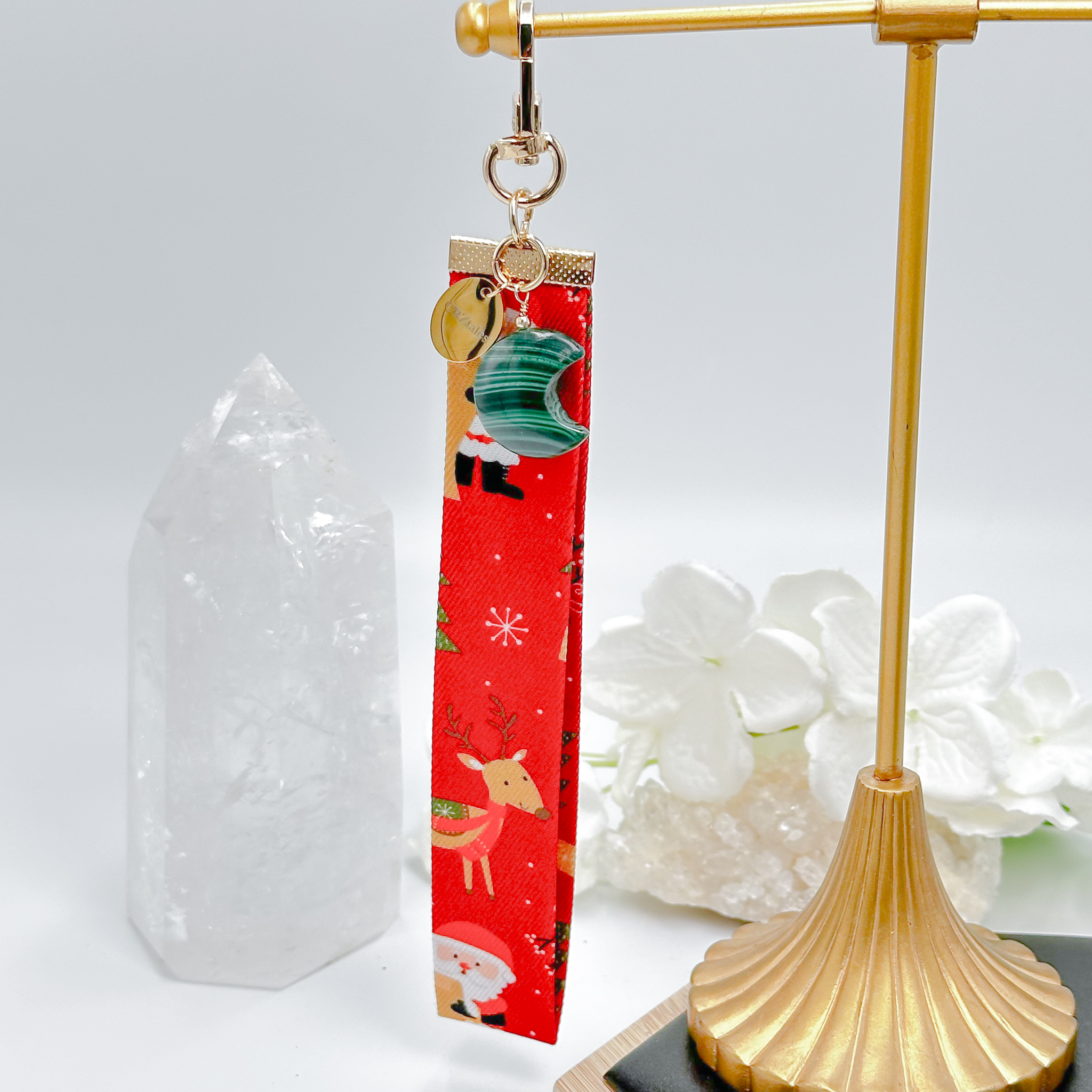 <<SG Seller>> CRZtales Malachite Heart Crystal Charms Christmas Theme Fabric Chain CRZFabChain #CRZFabChains