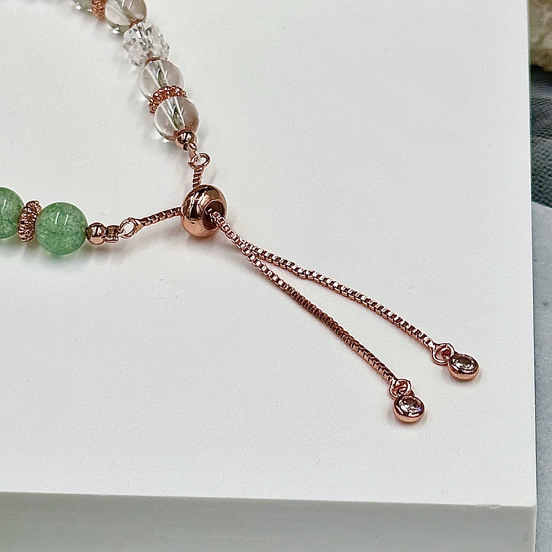 Opalite Tun Jin Shou With Green Strawberry Quartz Push-Pull Bracelet