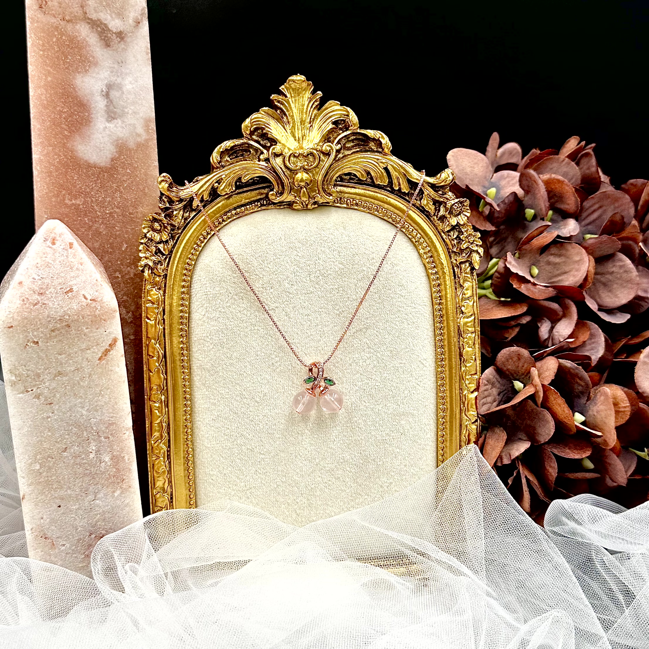 Rose Quartz Cherry Necklace