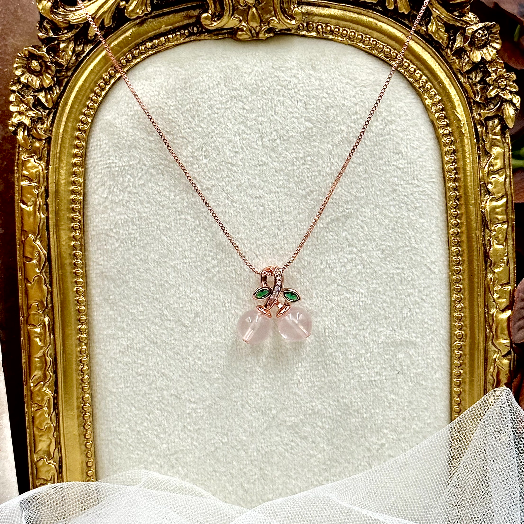 Rose Quartz Cherry Necklace
