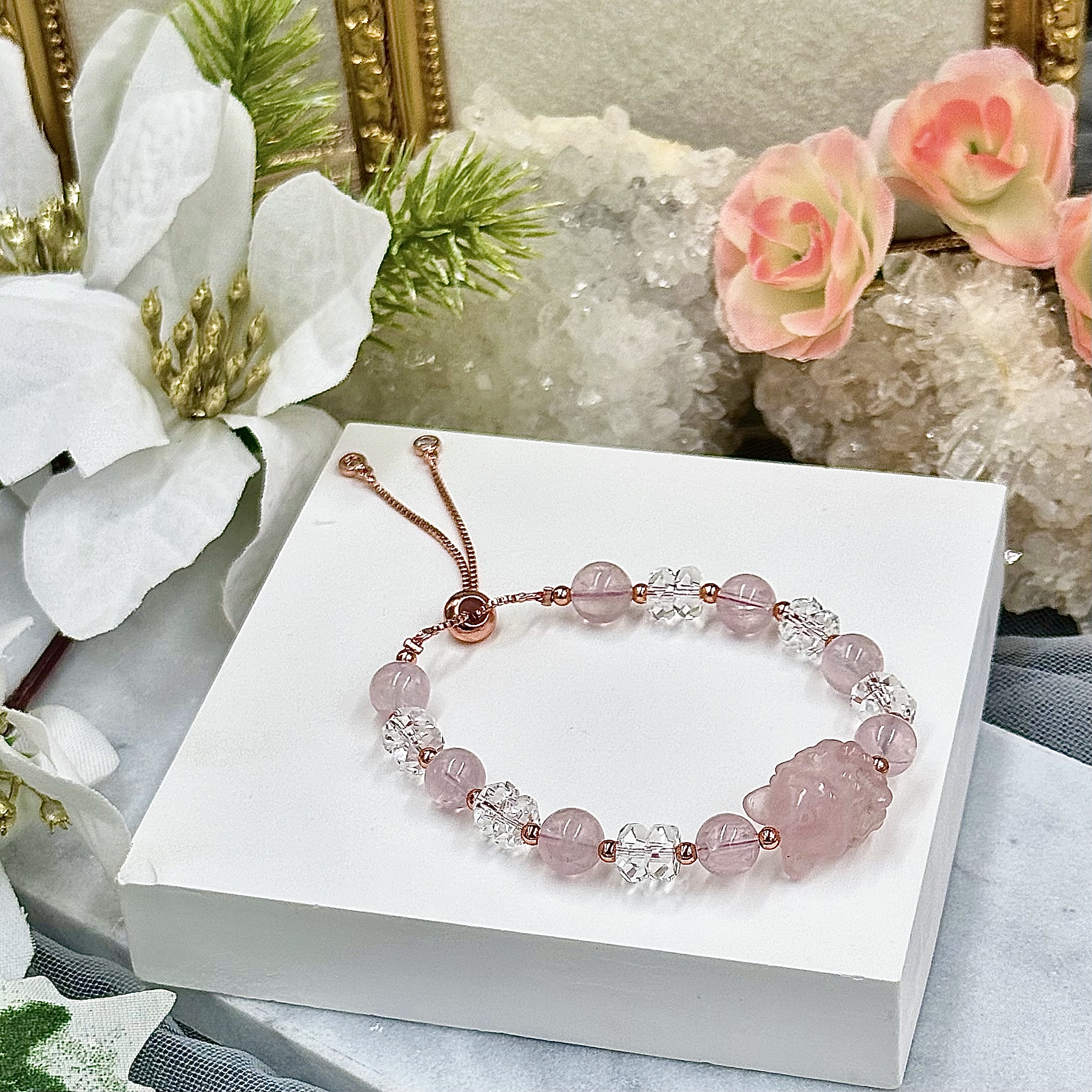 Rose Quartz Nine Tail Fox Push-Pull Bracelet