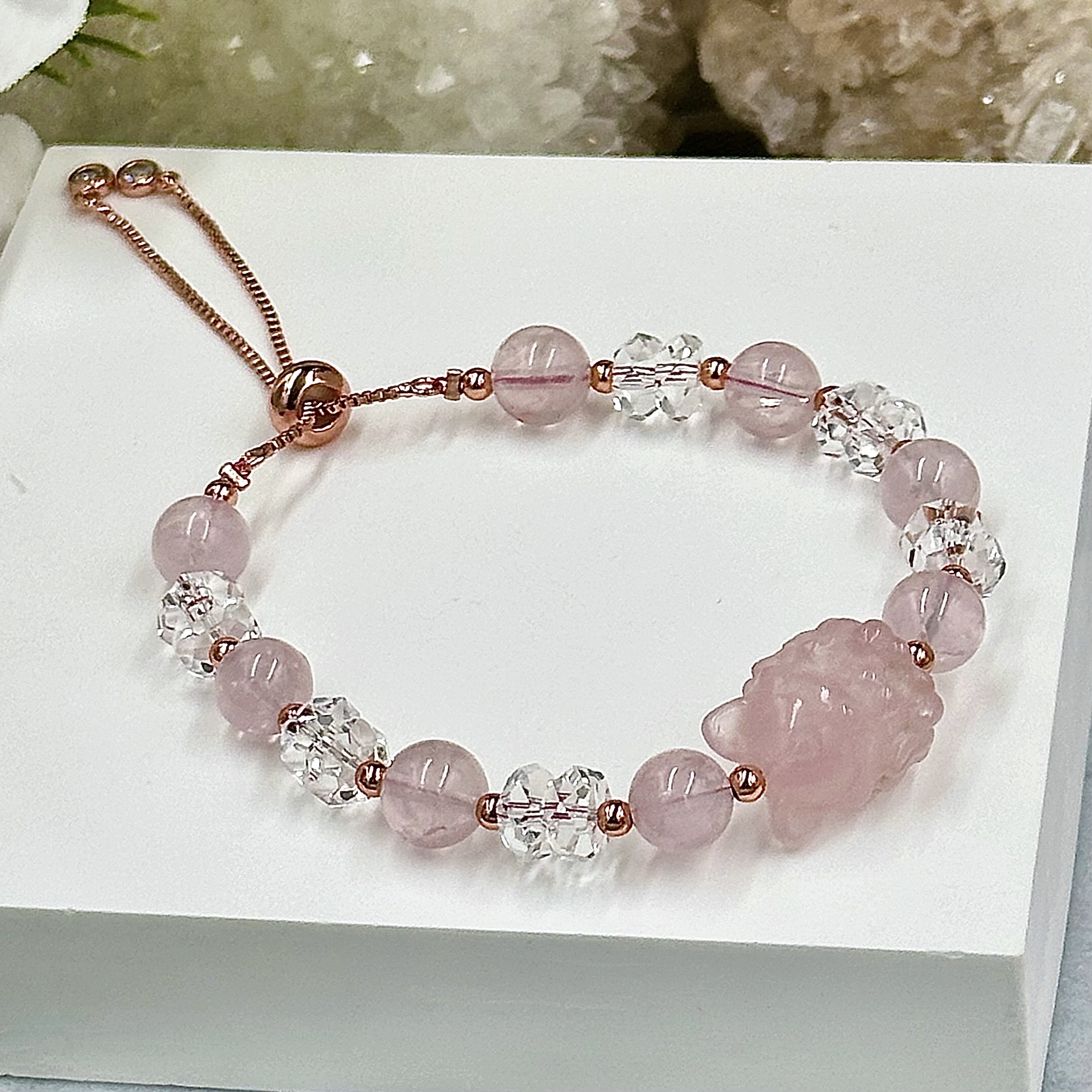 Rose Quartz Nine Tail Fox Push-Pull Bracelet