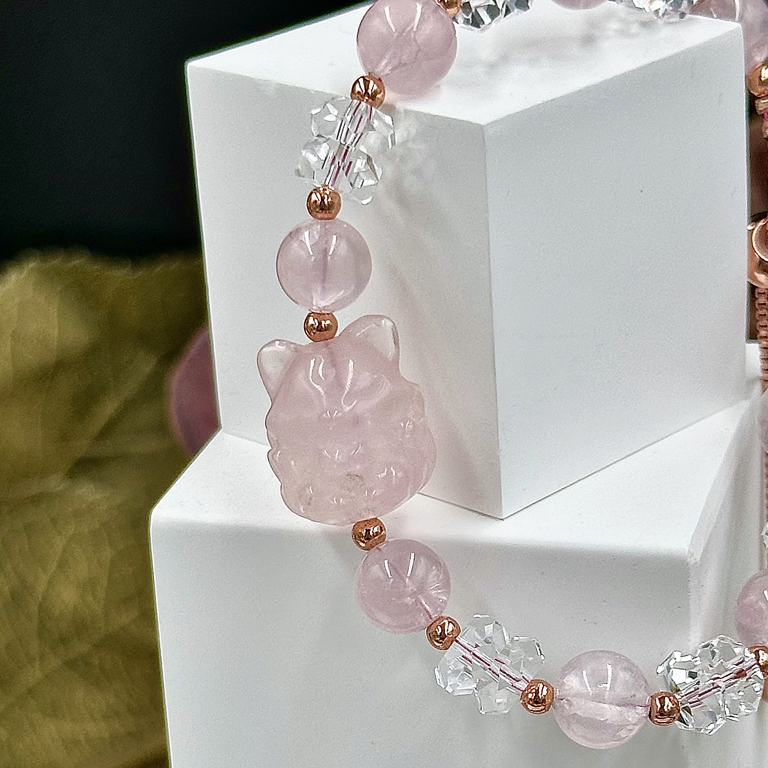 Rose Quartz Nine Tail Fox Push-Pull Bracelet