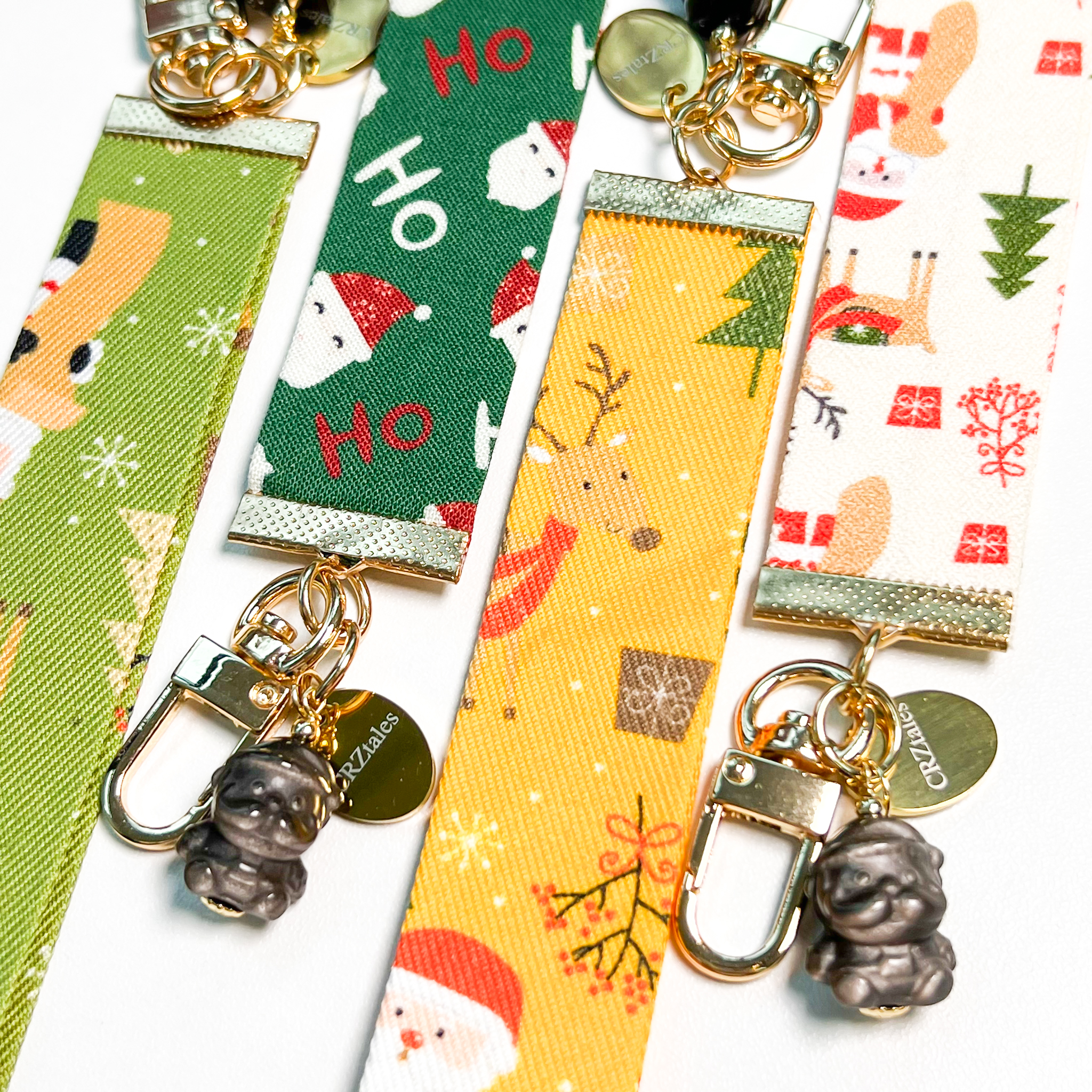 <<SG Seller>> CRZtales Silver Obsidian Santa Crystal Charms Christmas Theme Fabric Chain CRZFabChain #CRZFabChains