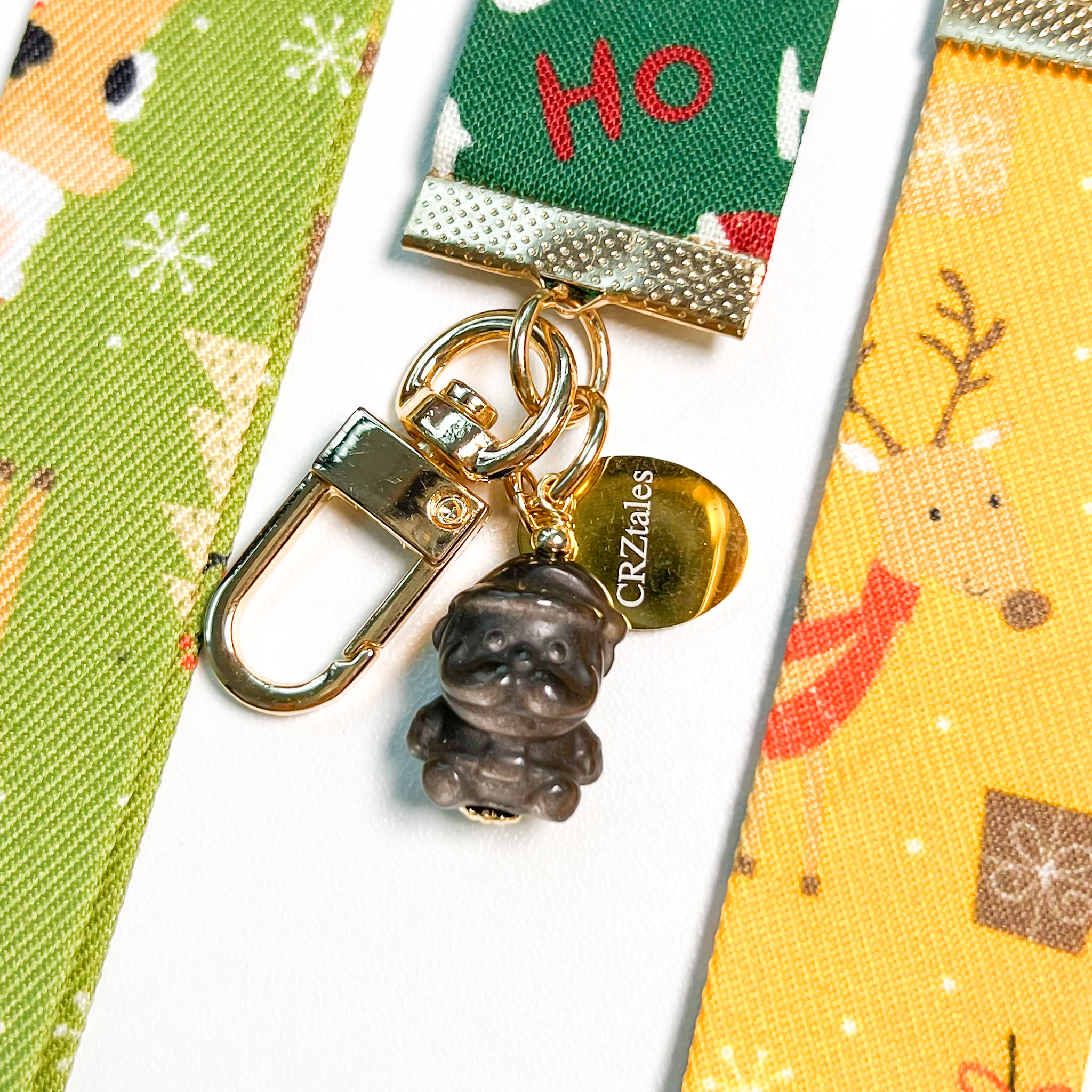 <<SG Seller>> CRZtales Silver Obsidian Santa Crystal Charms Christmas Theme Fabric Chain CRZFabChain #CRZFabChains