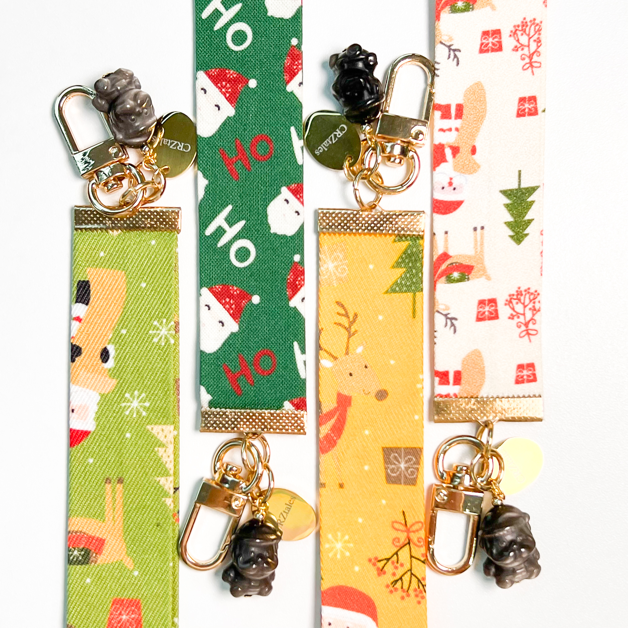 <<SG Seller>> CRZtales Silver Obsidian Santa Crystal Charms Christmas Theme Fabric Chain CRZFabChain #CRZFabChains