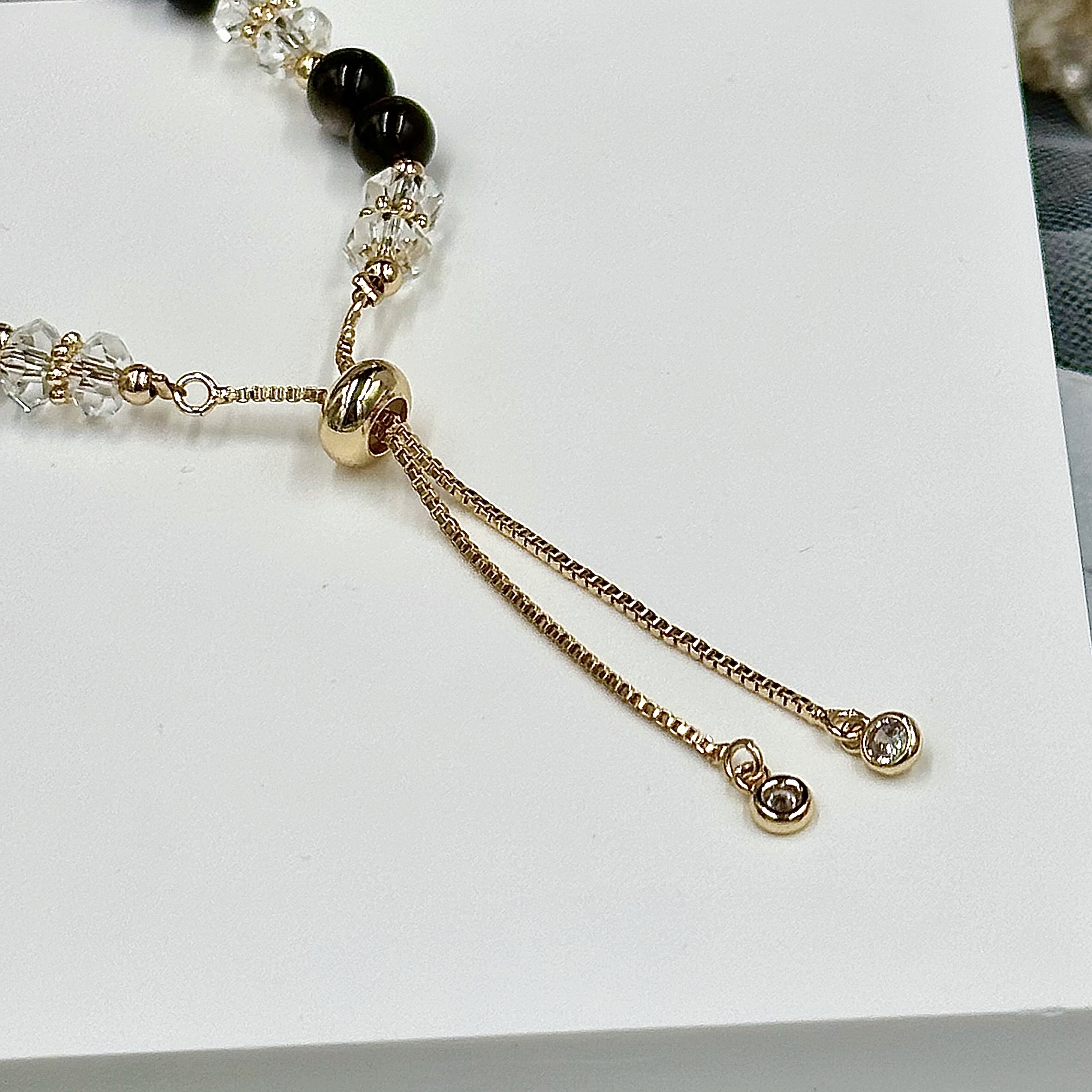 Silver Obsidian Astronaut On Moon Push-Pull Bracelet