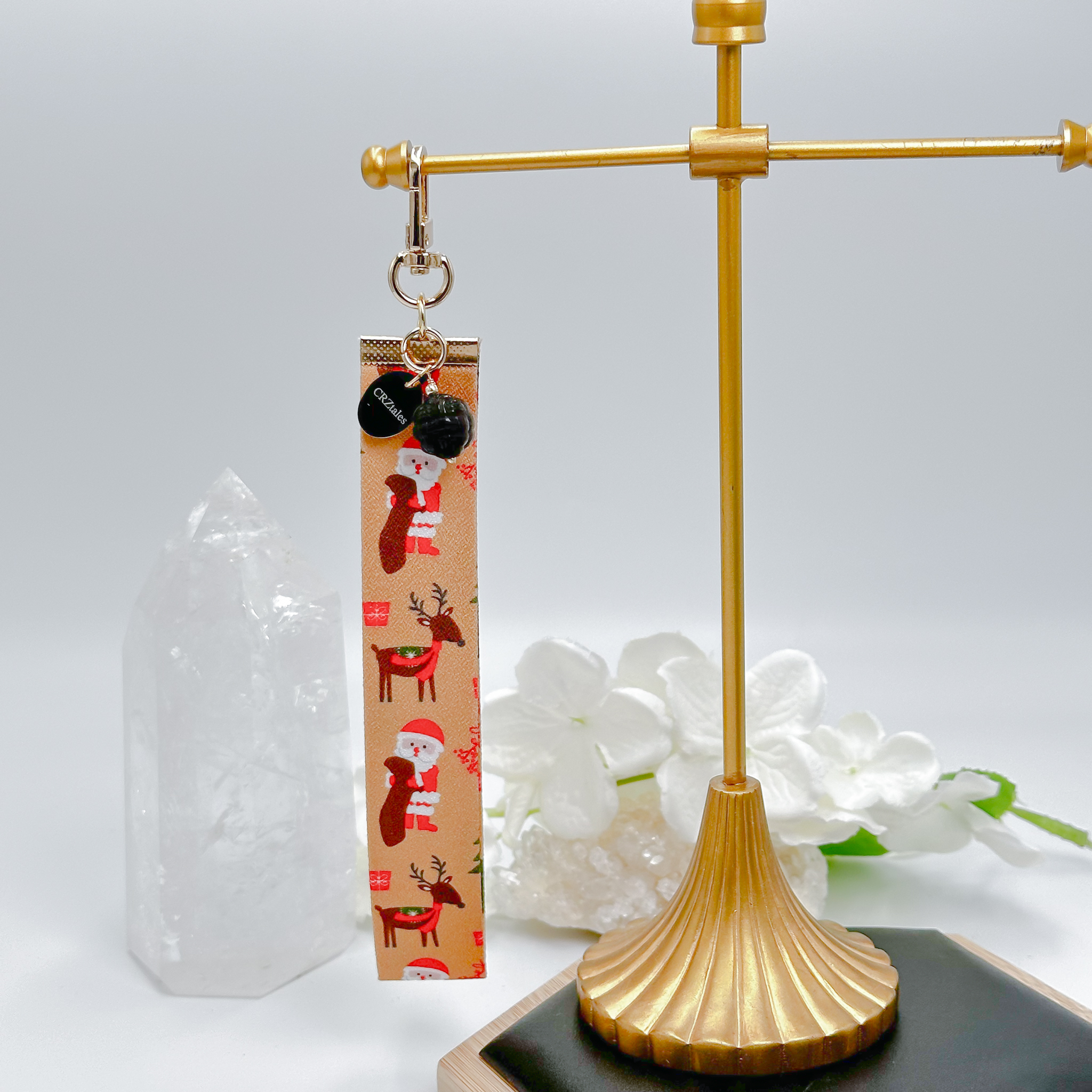 <<SG Seller>> CRZtales Silver Obsidian Yarn Ball Crystal Charms Christmas Theme Fabric Chain CRZFabChain #CRZFabChains