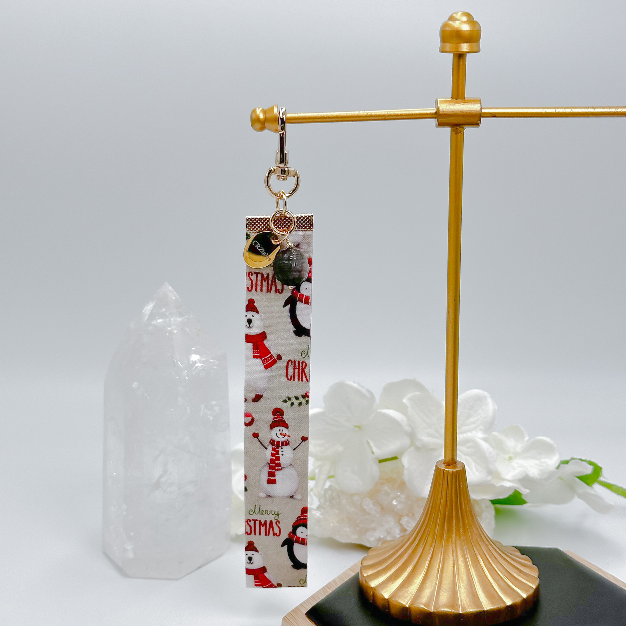 <<SG Seller>> CRZtales Silver Obsidian Yarn Ball Crystal Charms Christmas Theme Fabric Chain CRZFabChain #CRZFabChains