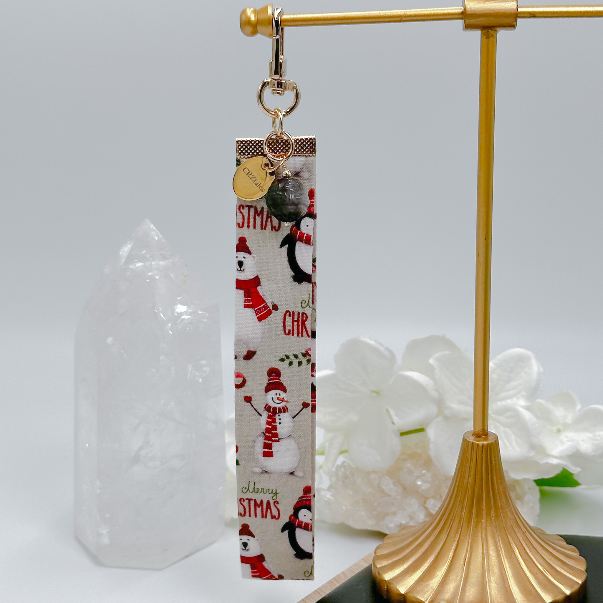 <<SG Seller>> CRZtales Silver Obsidian Yarn Ball Crystal Charms Christmas Theme Fabric Chain CRZFabChain #CRZFabChains