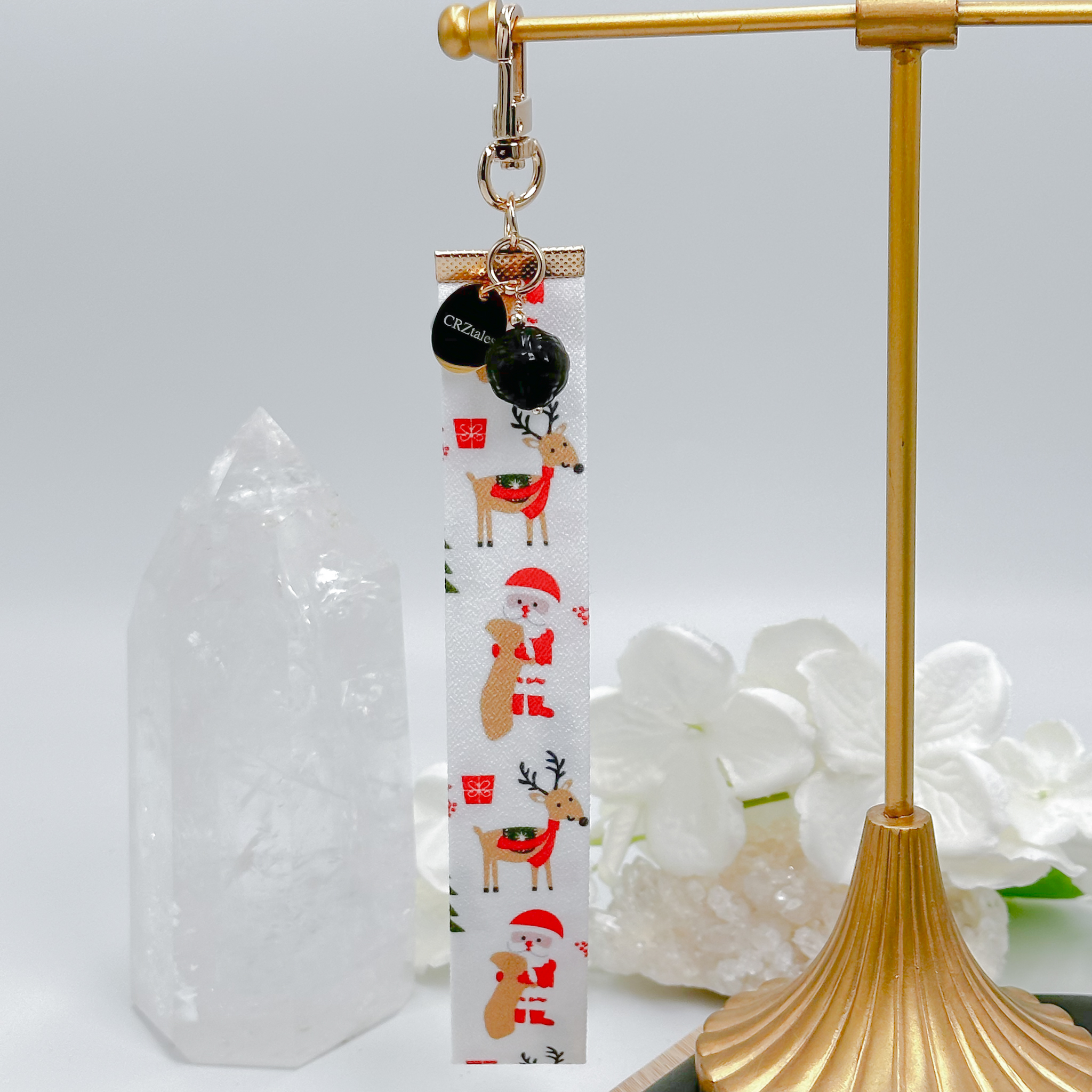 <<SG Seller>> CRZtales Silver Obsidian Yarn Ball Crystal Charms Christmas Theme Fabric Chain CRZFabChain #CRZFabChains