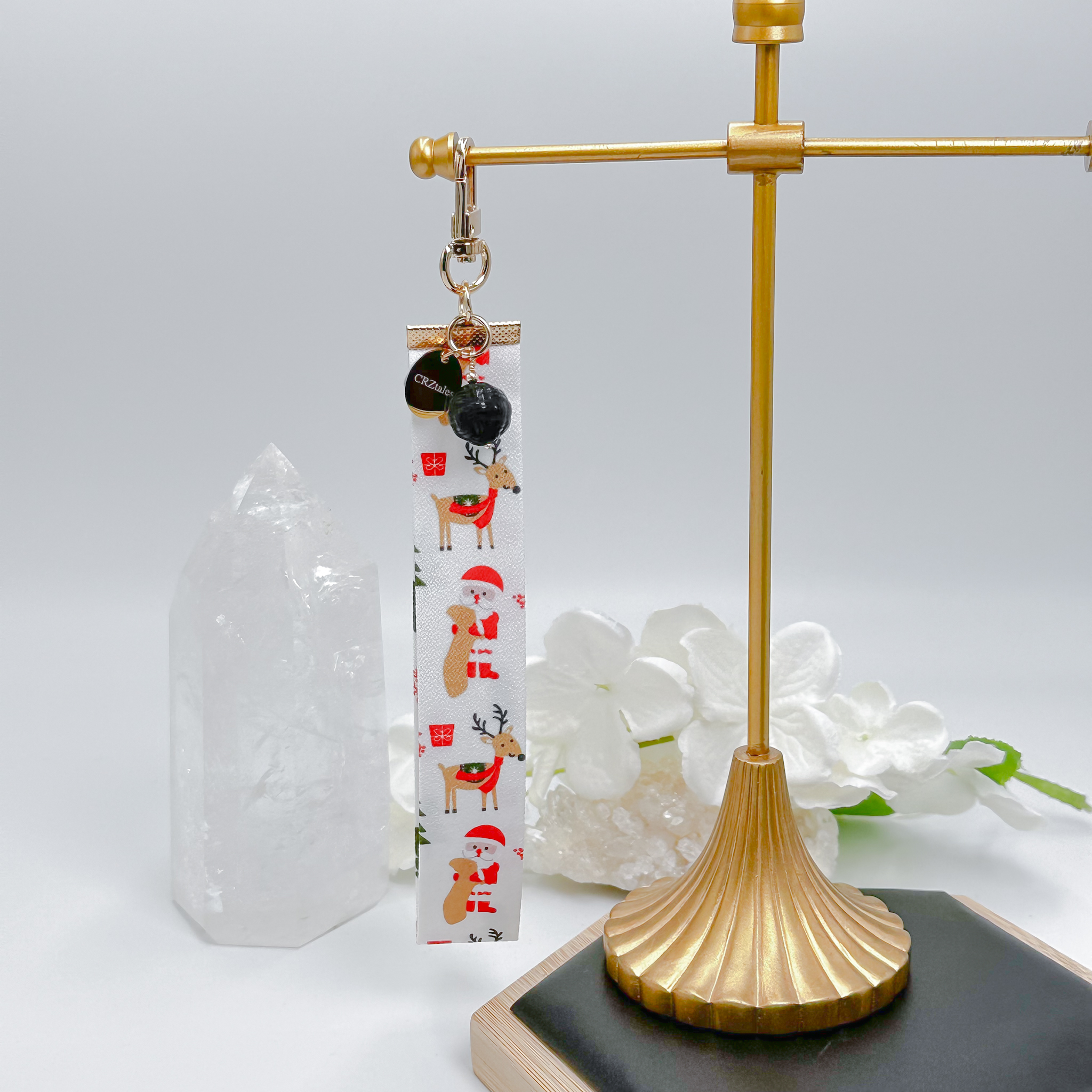 <<SG Seller>> CRZtales Silver Obsidian Yarn Ball Crystal Charms Christmas Theme Fabric Chain CRZFabChain #CRZFabChains