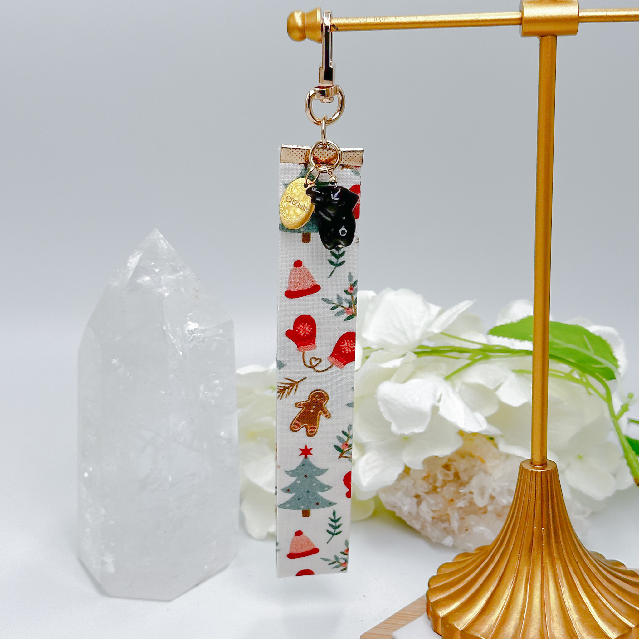 <<SG Seller>> CRZtales Silver Obsidian Reindeer Crystal Charms Christmas Theme Fabric Chain CRZFabChain #CRZFabChains