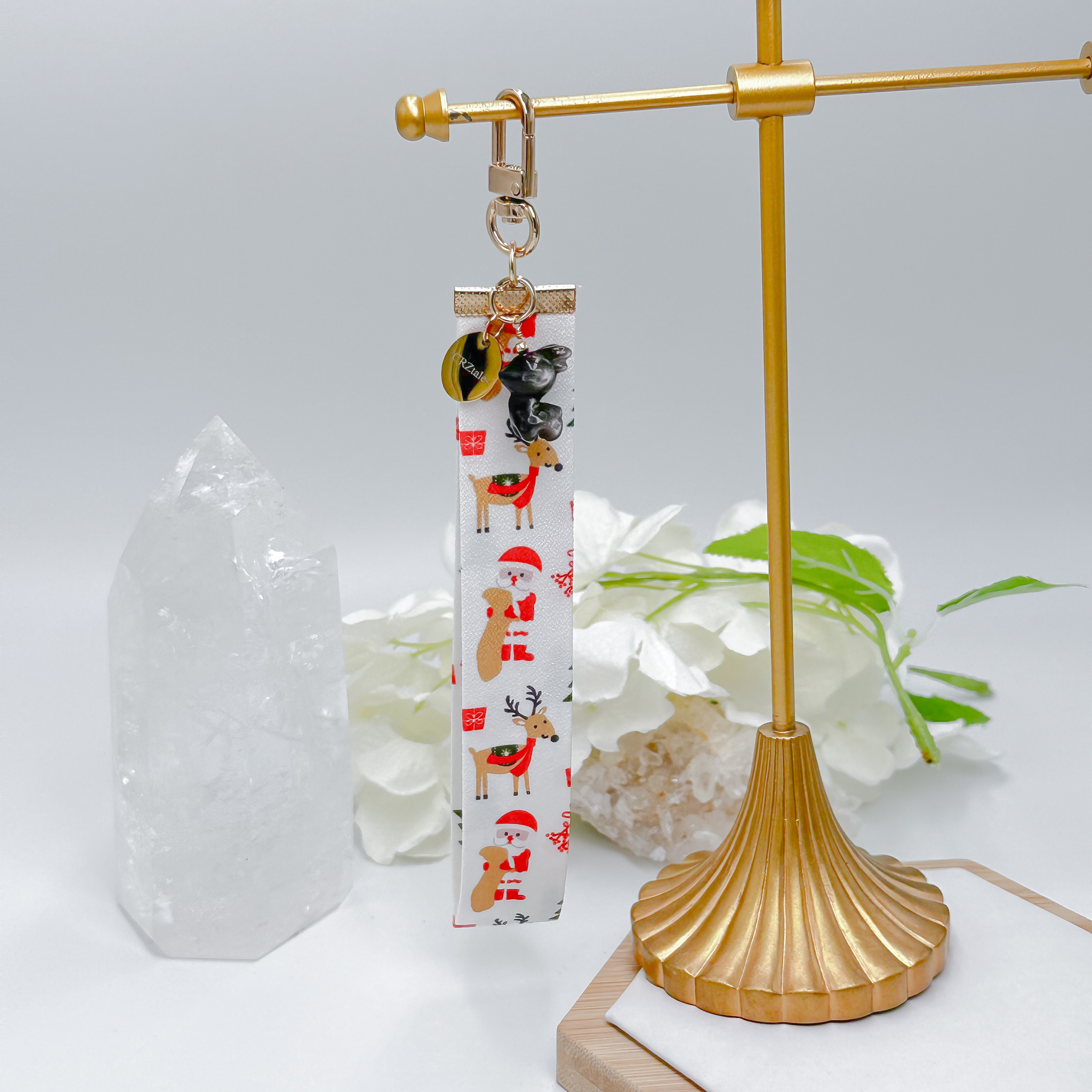 <<SG Seller>> CRZtales Silver Obsidian Reindeer Crystal Charms Christmas Theme Fabric Chain CRZFabChain #CRZFabChains