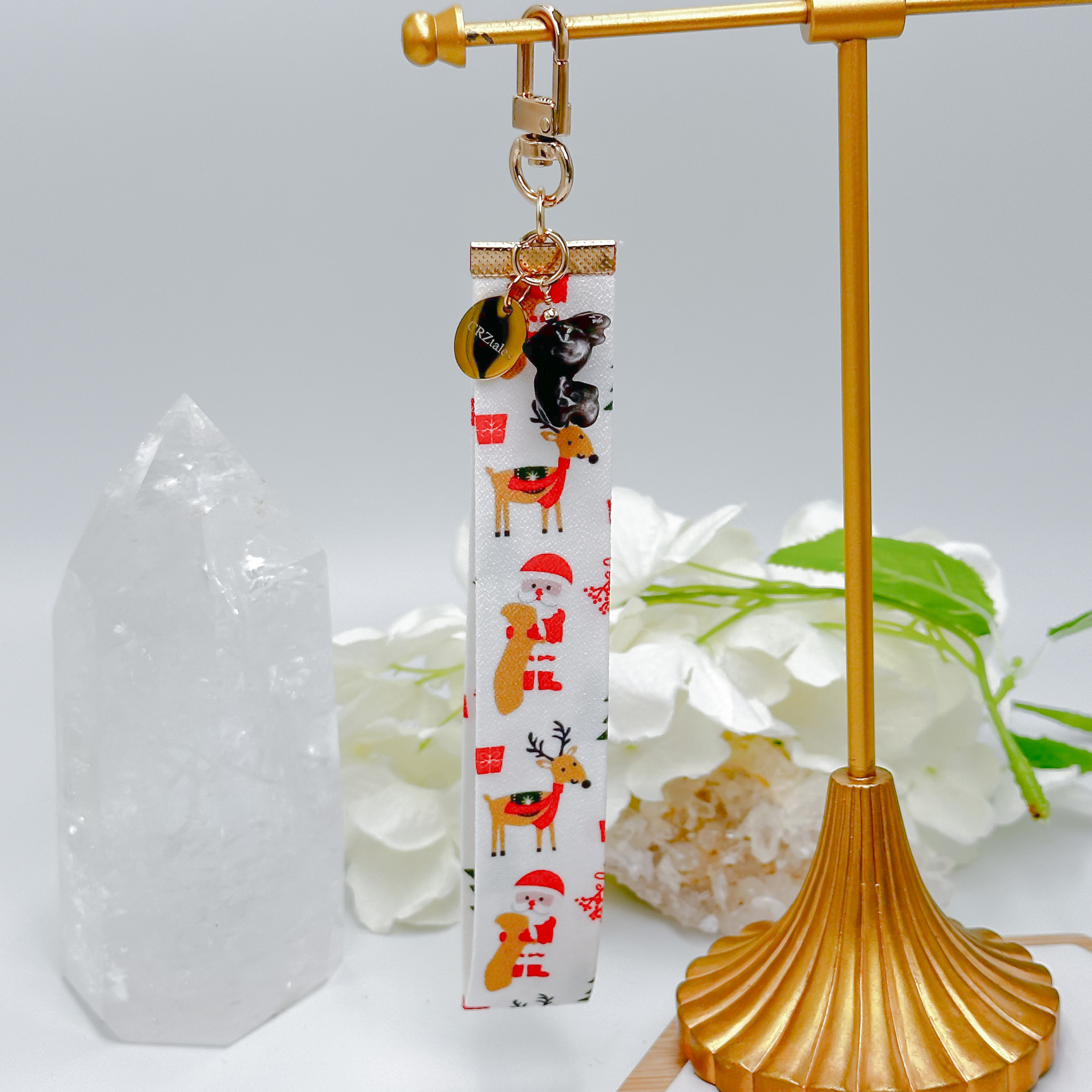 <<SG Seller>> CRZtales Silver Obsidian Reindeer Crystal Charms Christmas Theme Fabric Chain CRZFabChain #CRZFabChains