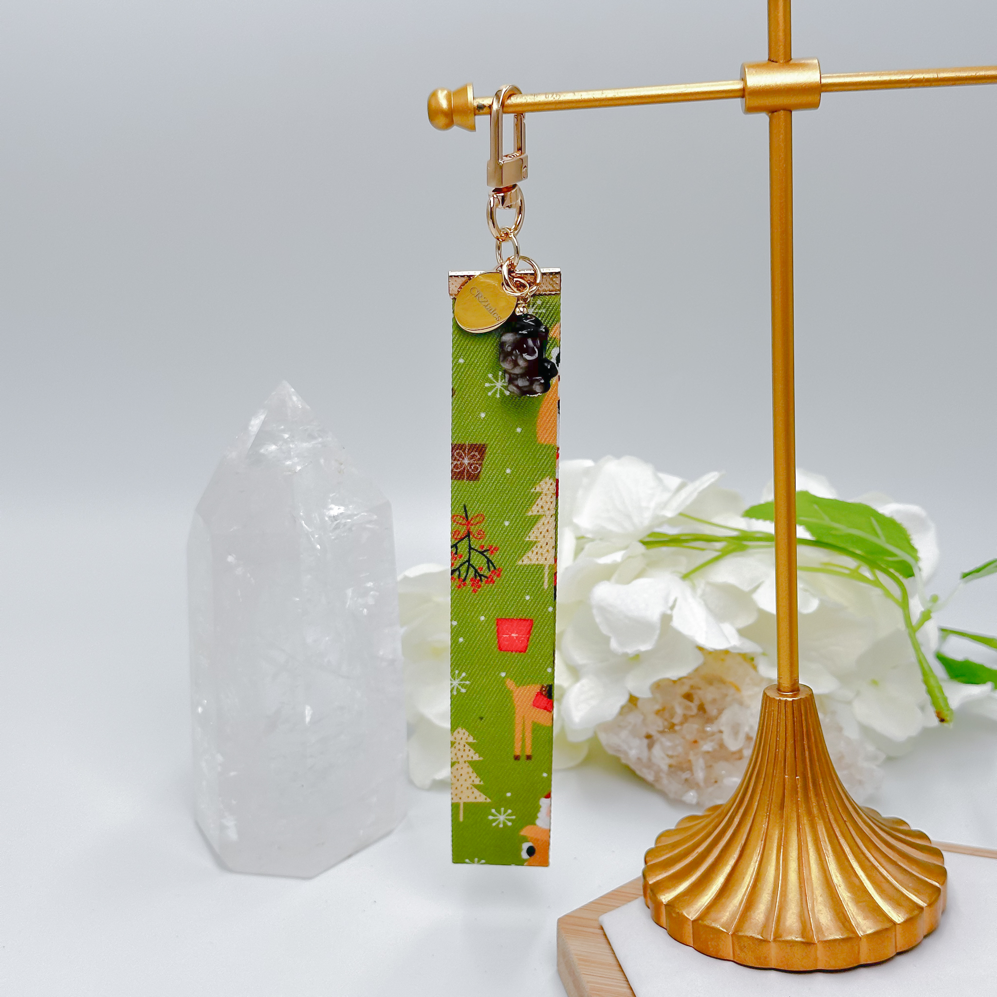 <<SG Seller>> CRZtales Silver Obsidian Santa Crystal Charms Christmas Theme Fabric Chain CRZFabChain #CRZFabChains