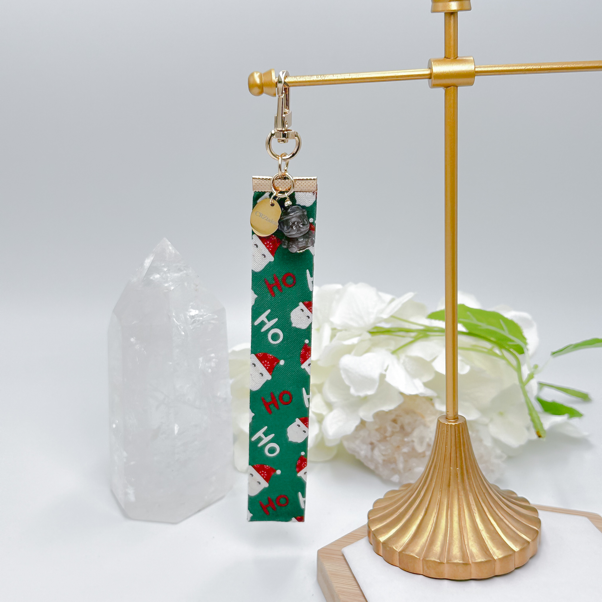 <<SG Seller>> CRZtales Silver Obsidian Santa Crystal Charms Christmas Theme Fabric Chain CRZFabChain #CRZFabChains